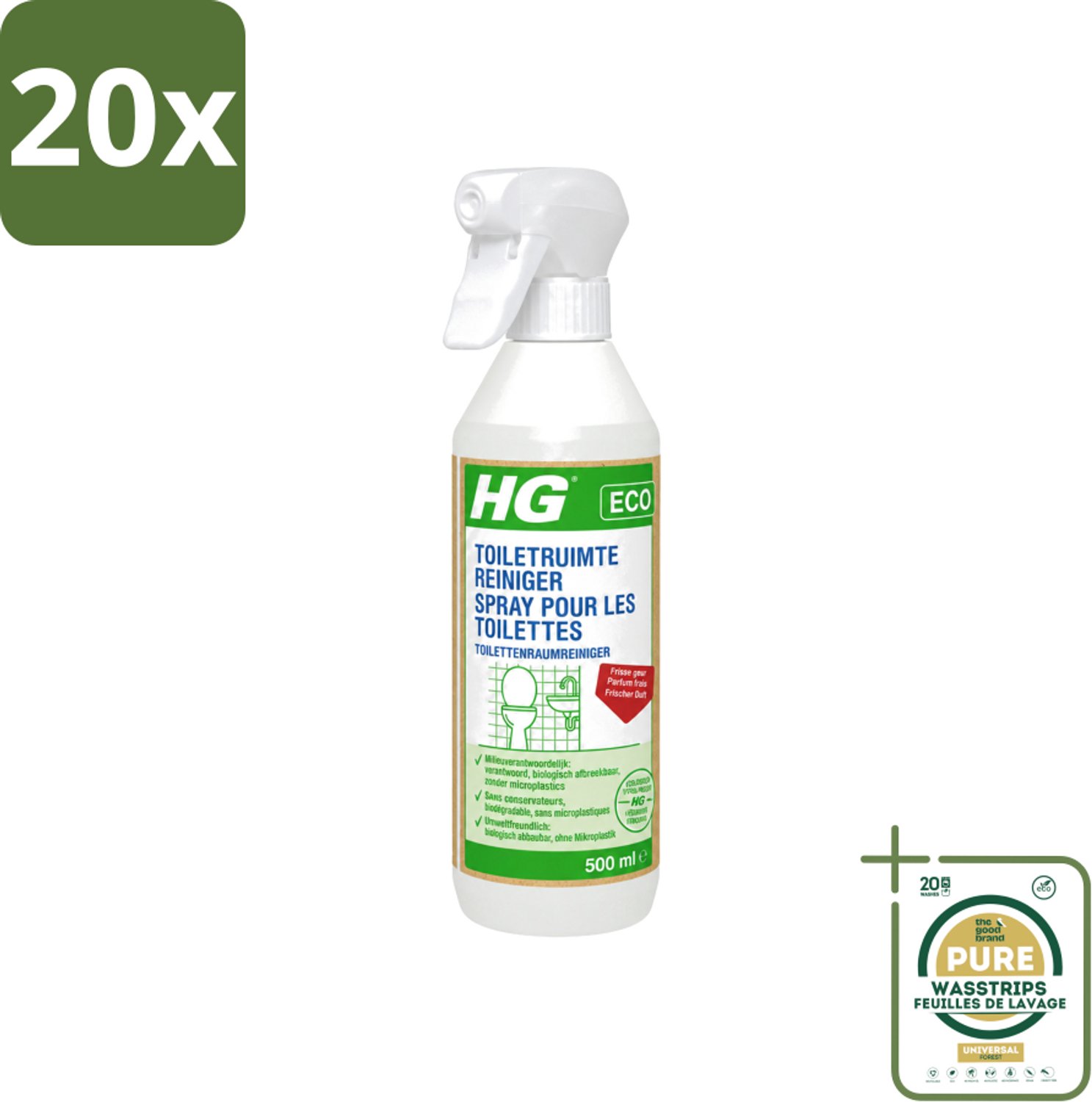 20 x HG ECO - Toiletruimte Reiniger - Frisse Geur - Ecologisch Verantwoord - 500 ml - Wasstrips - Toiletruimtereiniger - Hygiëne - Reinigen - Toilet - Schone Ruimte