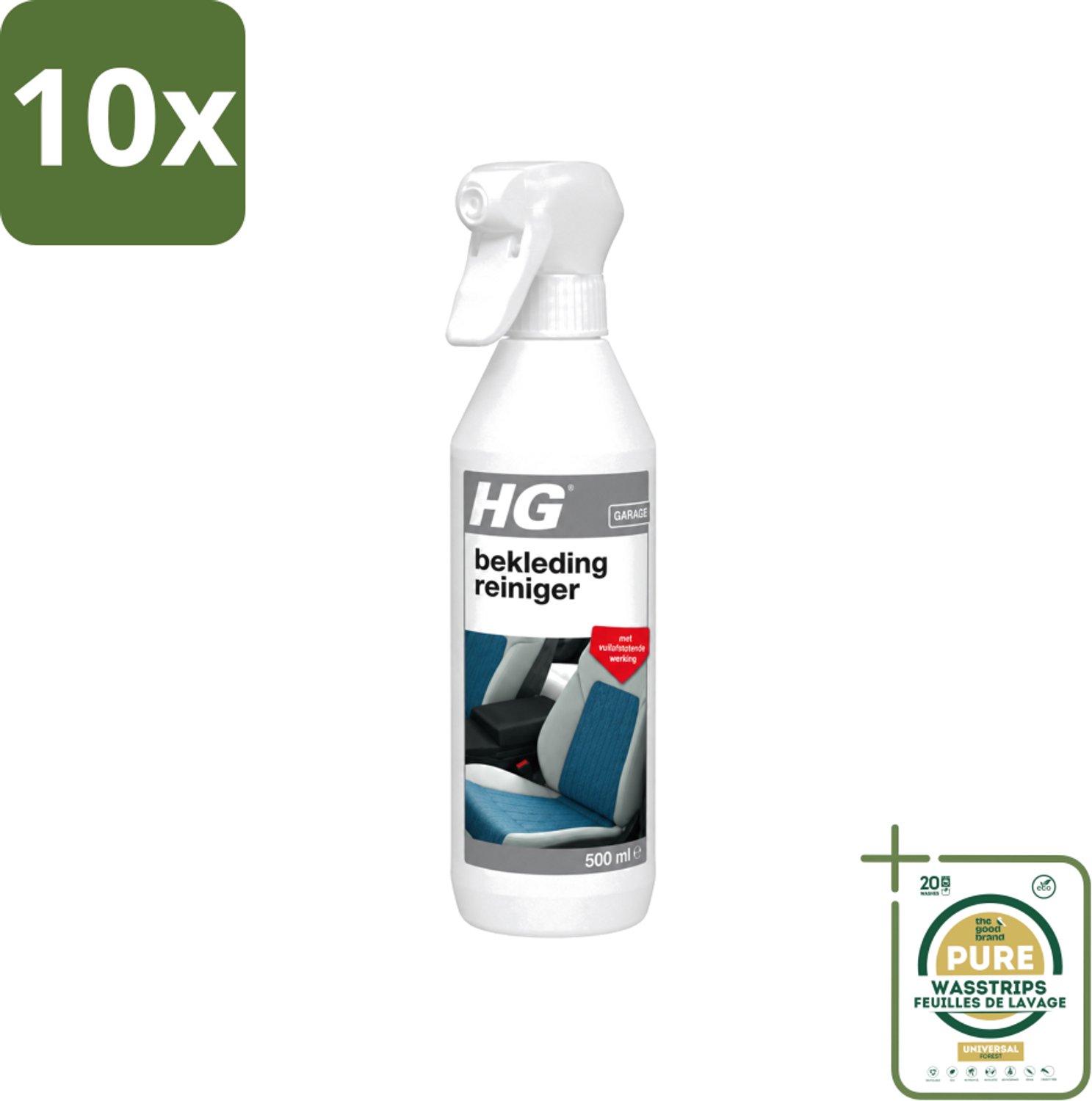 10 x HG - Garage - Bekledingreiniger - Met Vuilafstotende Werking - 500 ml - Wasstrips - Bekleding Reinigen - Vlekken Verwijderen - Vuilafstotend - Auto Bekleding Reinigen - Caravan Bekleding Reinigen