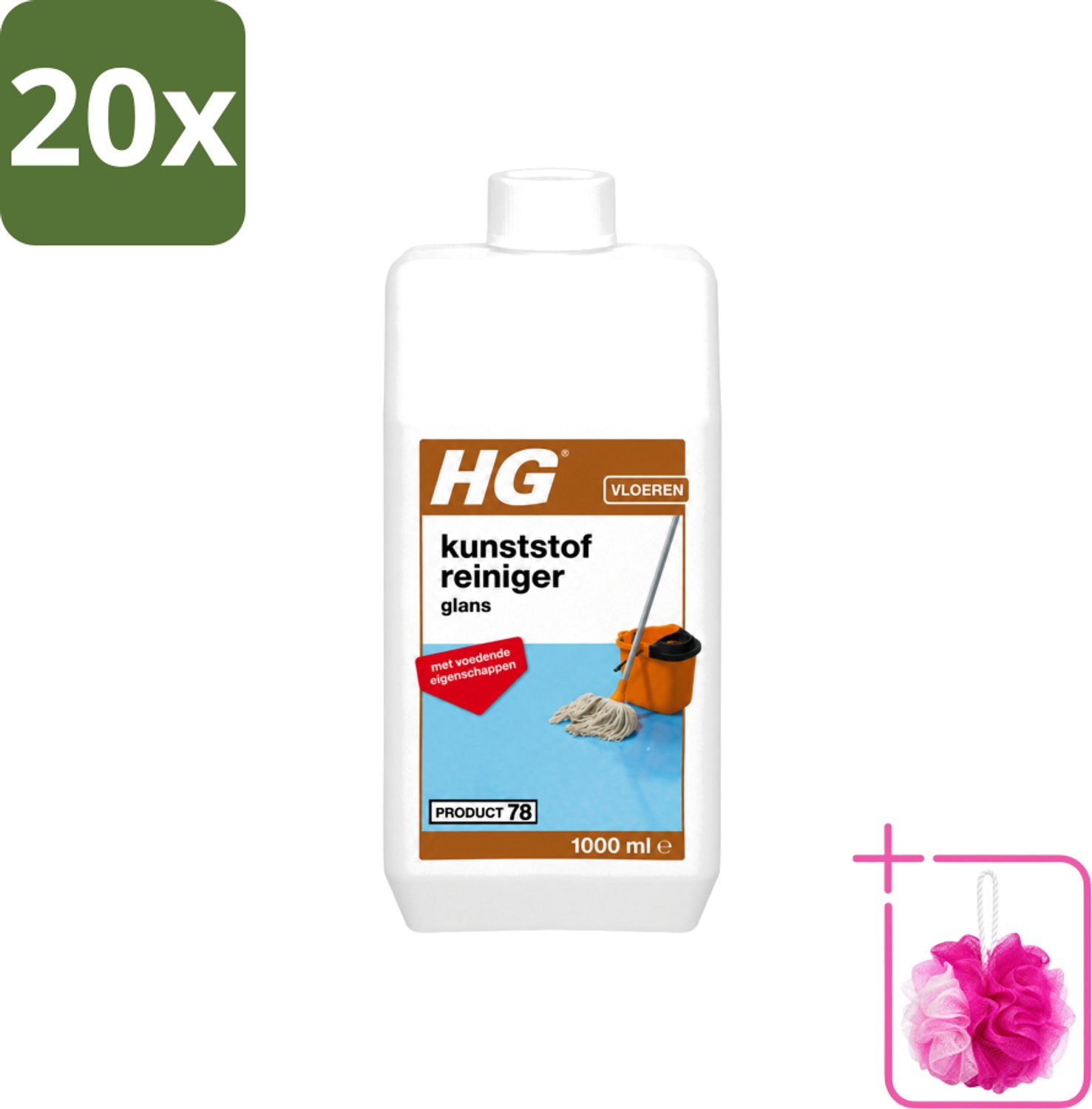 20 x HG - Kunststofreiniger Glans - Met Voedende Eigenschappen - 20 Dweilbeurten - 1L - Bulkverpakking - Kunststof reiniger - Douchemop - Glans reiniger