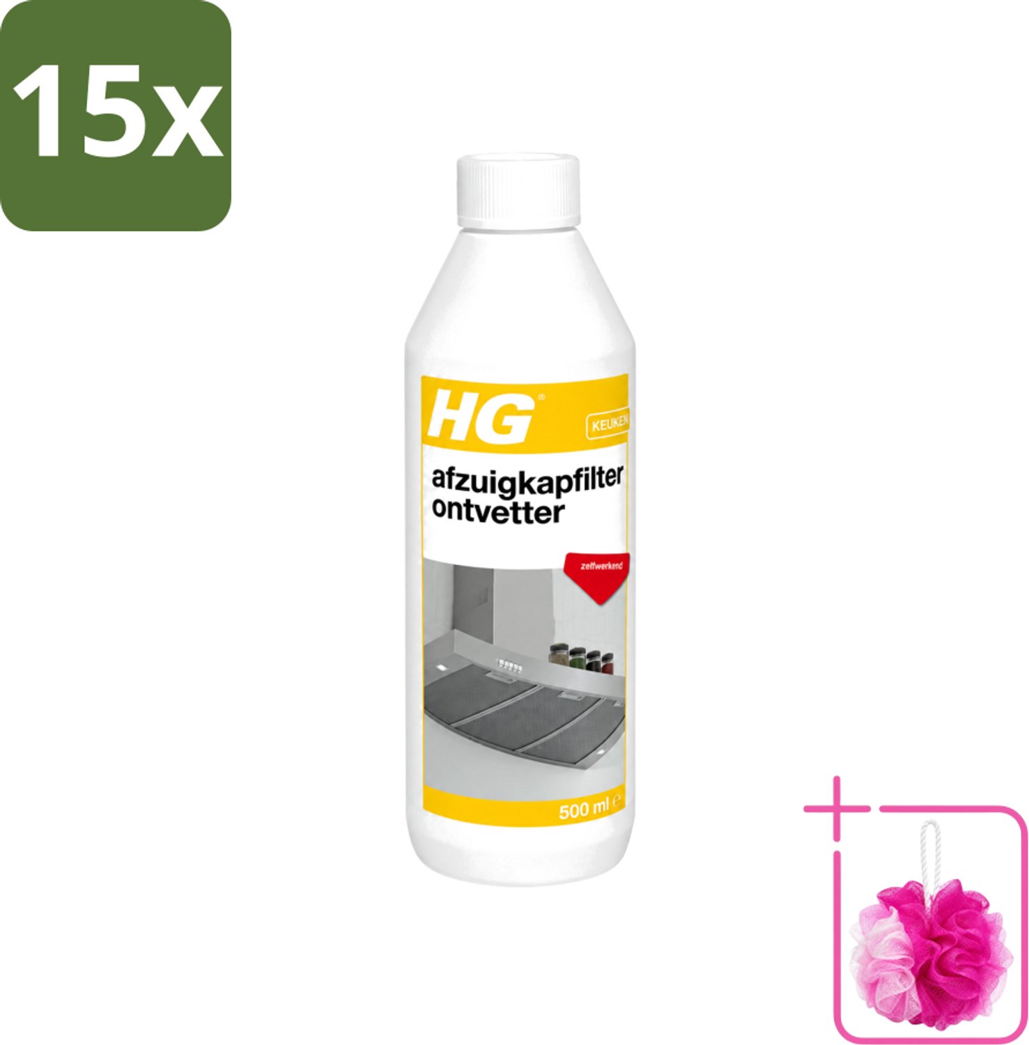 15 x HG - Afzuigkapfilter Ontvetter - Zelfwerkend - 500 ml - Bulkverpakking - Afzuigkapfilter - Douchemop - Ontvetter