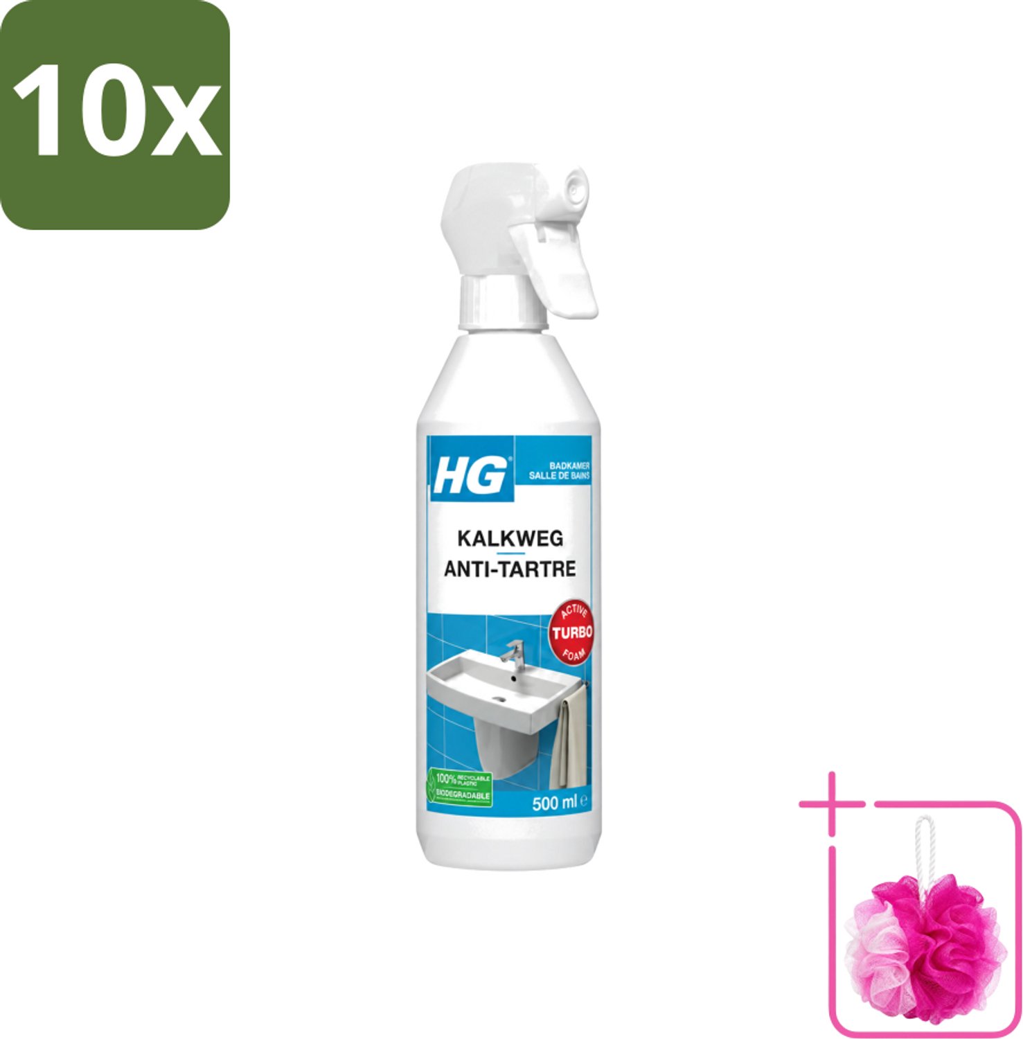 10 x HG - Badkamer - Kalkweg Schuimspray - Verwijdert Kalk Snel - 500 ml - Bulkverpakking - Kalk verwijderen - Douchemop - Kalkaanslag verwijderen