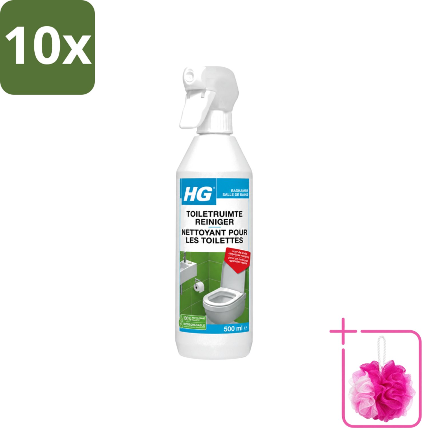 10 x HG - Badkamer - Toiletruimte Reiniger - Snelle Dagelijkse Reiniging - 500 ml - Bulkverpakking - Toiletruimte reinigen - Douchemop - Toiletruimte reiniger