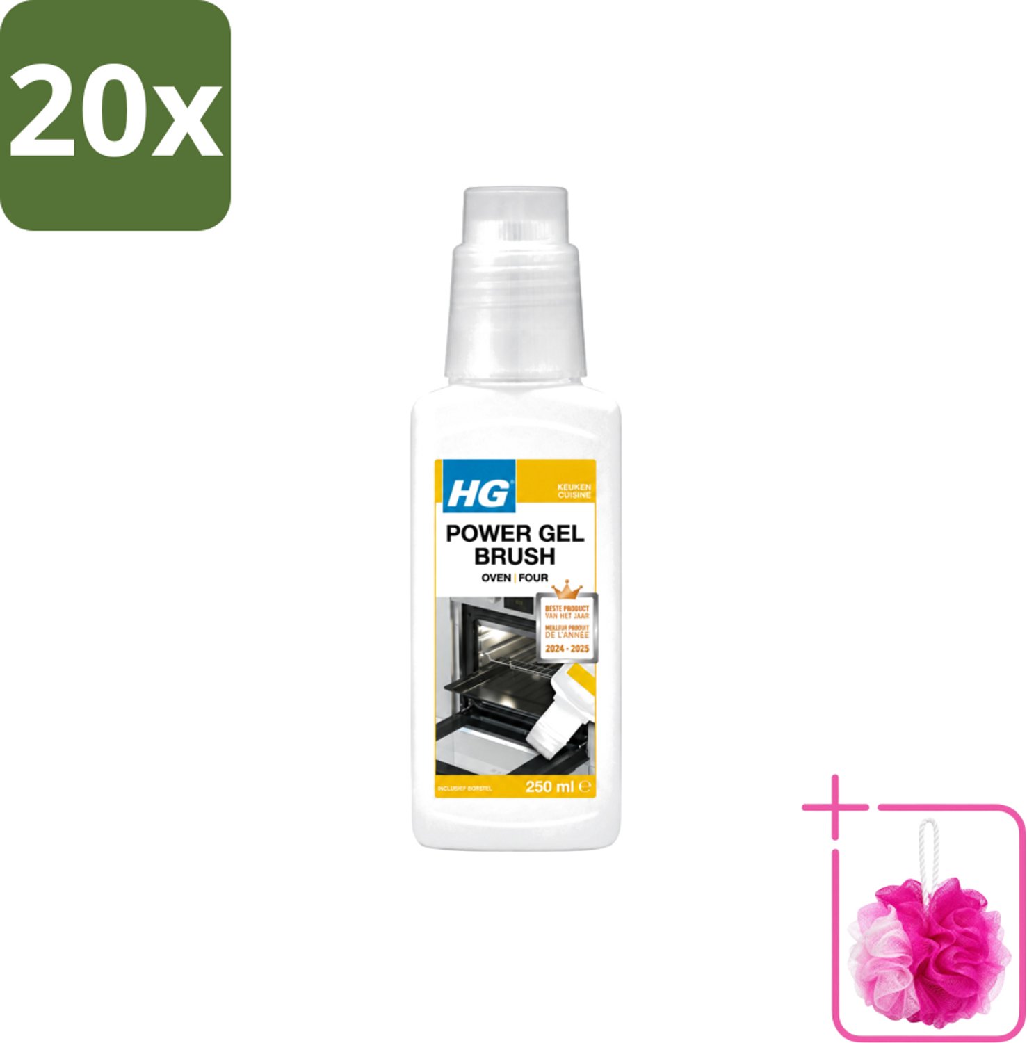 20 x HG - Power Gel Brush Oven - Zeer Hechtende Formule - Inclusief Borsteltje - 250 ml - Bulkverpakking - Oven reinigen - Douchemop - Bakplaat reinigen