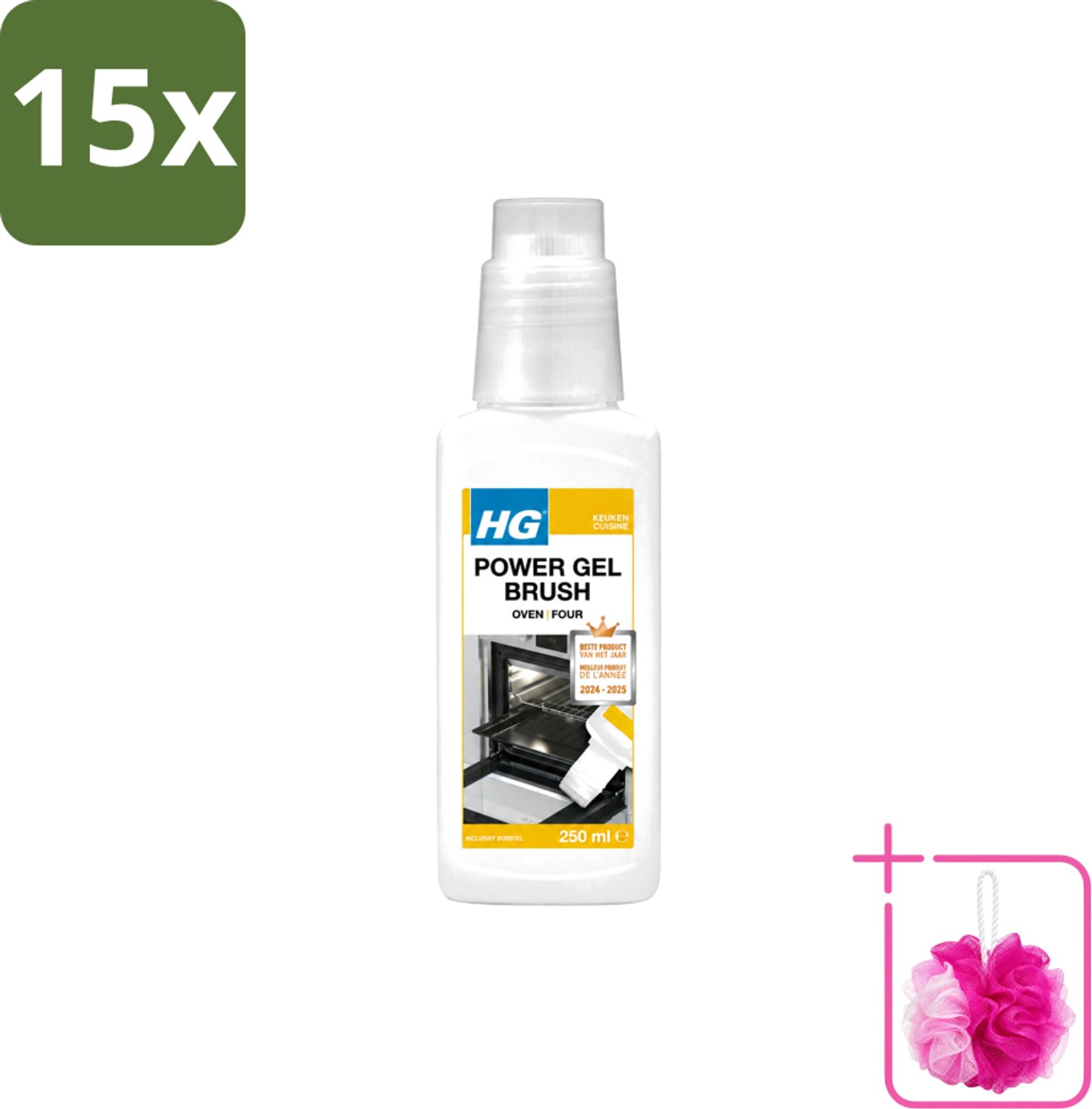 15 x HG - Power Gel Brush Oven - Zeer Hechtende Formule - Inclusief Borsteltje - 250 ml - Bulkverpakking - Oven reinigen - Douchemop - Bakplaat reinigen