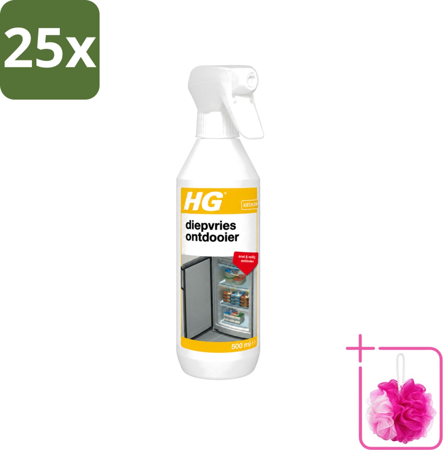 25 x HG - Diepvries Ontdooier - Snel & Veilig Ontdooien - 500 ml - Bulkverpakking - Diepvries ontdekker - Douchemop - Ijs verwijderen