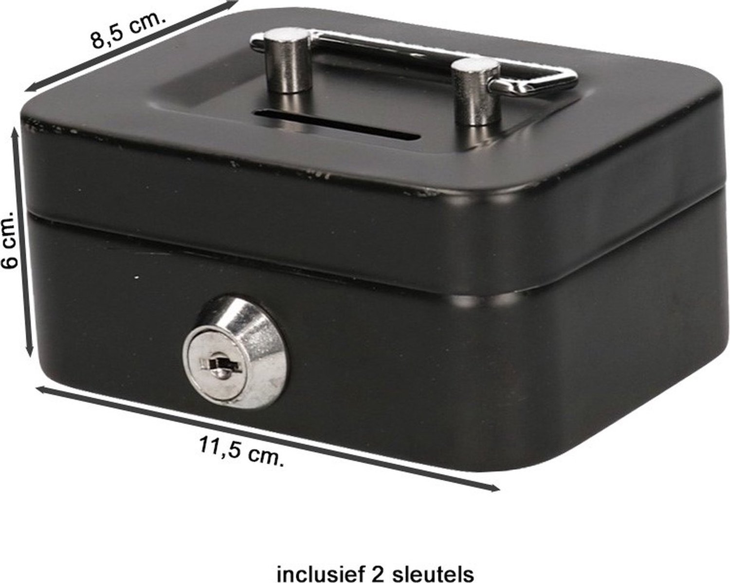 Metalen Spaarpot Geldkist Zwart 12x8x5 CM - Geldkistje met sleutels - Geld Kistje