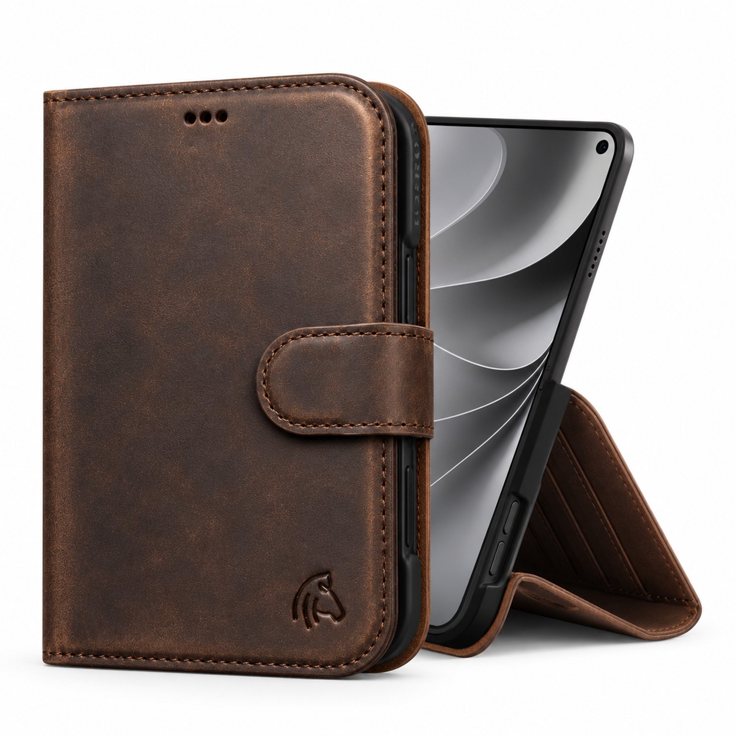 Pulledro geschikt voor iPhone Duo Lederen BookCase - Echt Leer - Antic Coffee