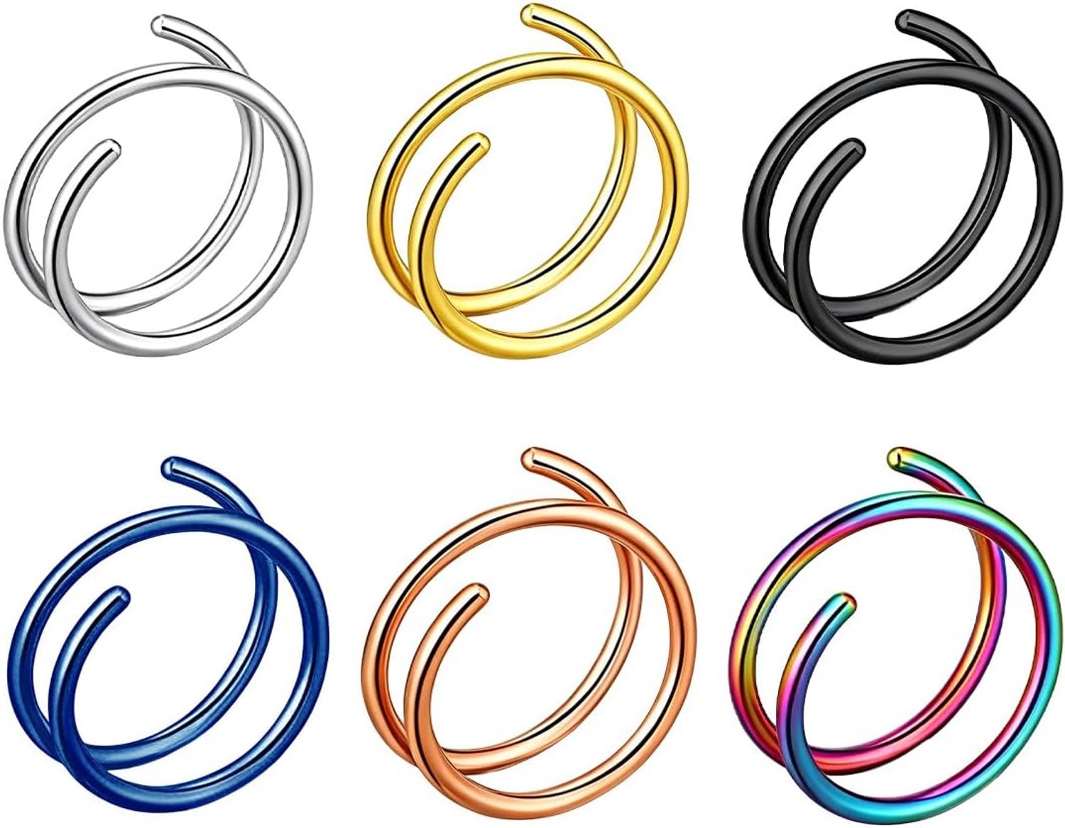 Neuspiercing, dubbele ring, spiraal, voor dames en heren, septum