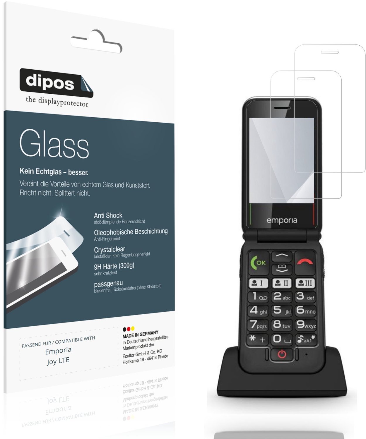 dipos – 2x Pantserfolie geschikt voor Emporia Joy LTE | 9H Screenprotector