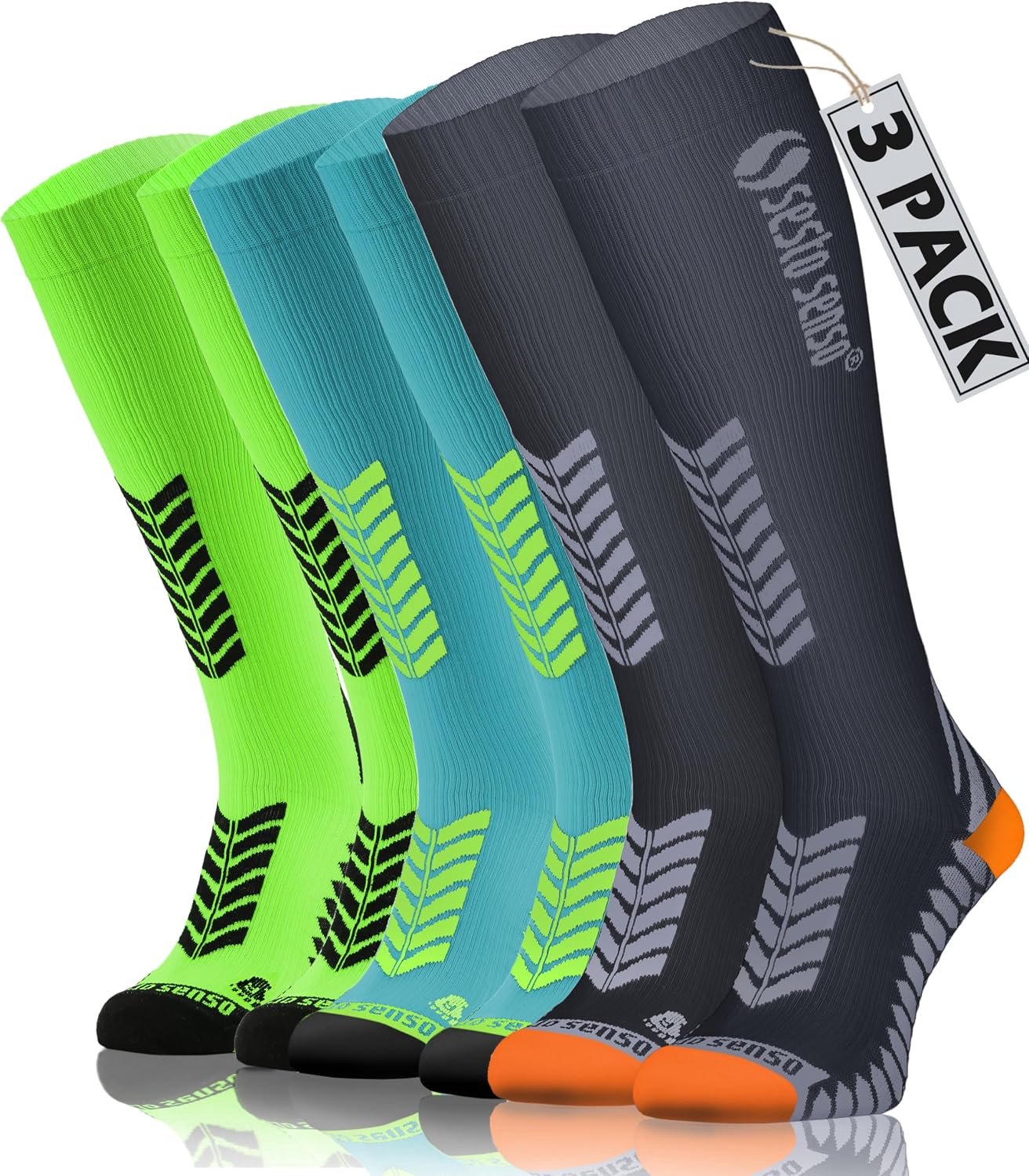 Sesto Senso 3 Paar Compressie Sportsokken Unisex Hoge Sokken Multicolor