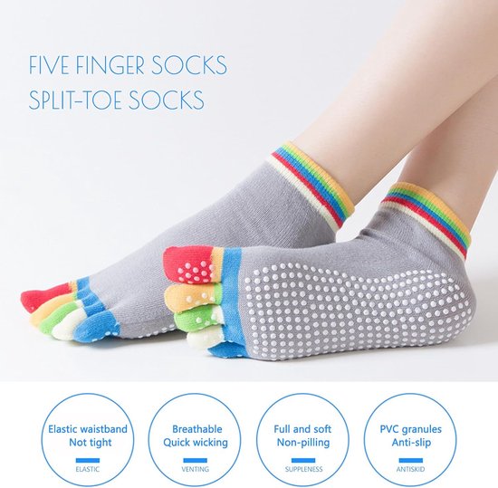3 Paar Teensokken Dames - Antislip Yoga Sokken met Grippers — afbeelding 4
