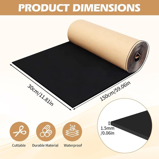 Multifunctionele zelfklevende neopreen schuimrol van 1,5 m - Snijbare rubberen plaat voor meubelpads en isolatie (1,5 mm) — afbeelding 4