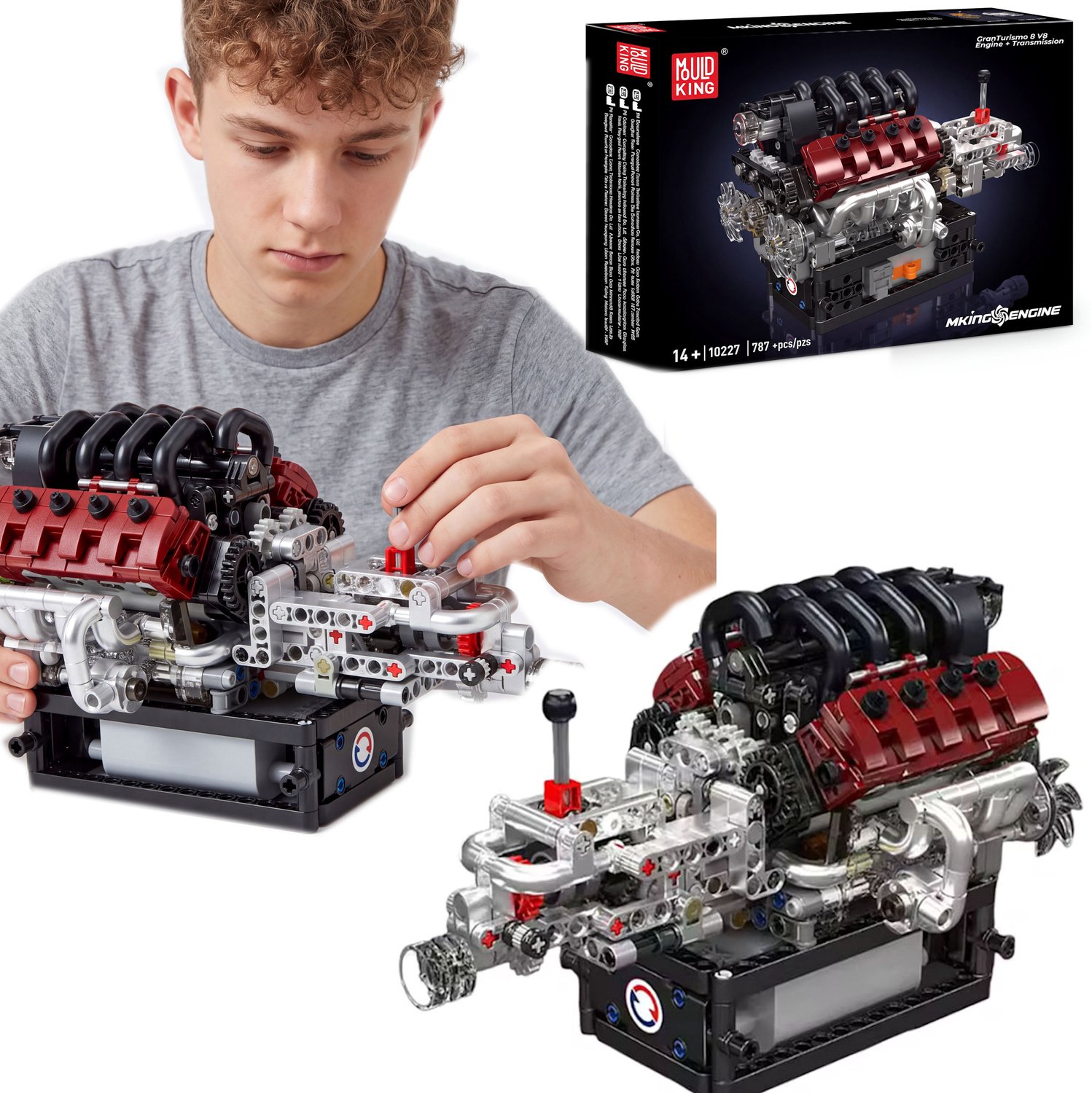 COIL Technic V8 Motor Bouwset met Versnellingsbak – 787 Onderdelen – Bewegende Zuigers en Krukas – Model 10227 - Bouwmodel voor Volwassenen en Jongeren vanaf 14 Jaar