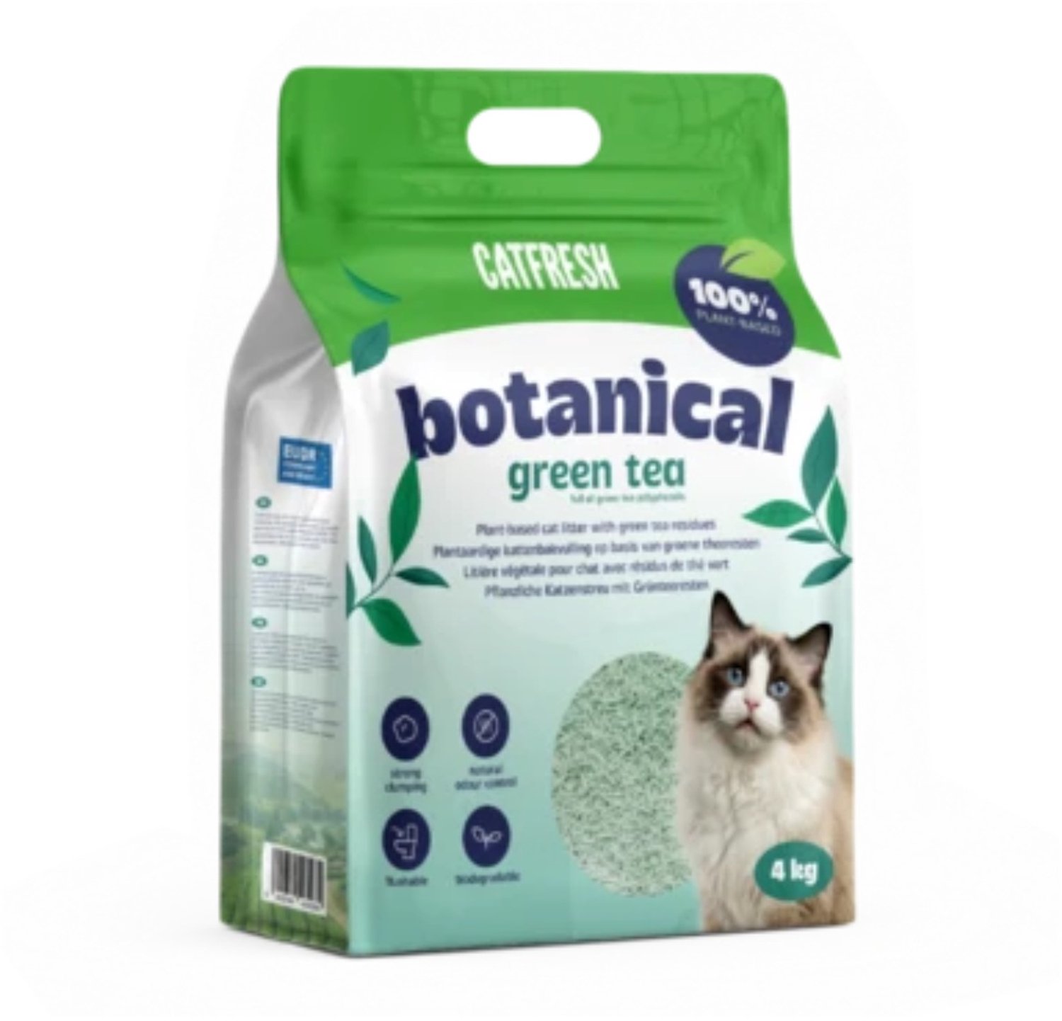 Catfresh - Botanical Green Tea – Plantaardige kattenbakvulling – Klontvormend & stofarm – Met groene theeresten - 4kg