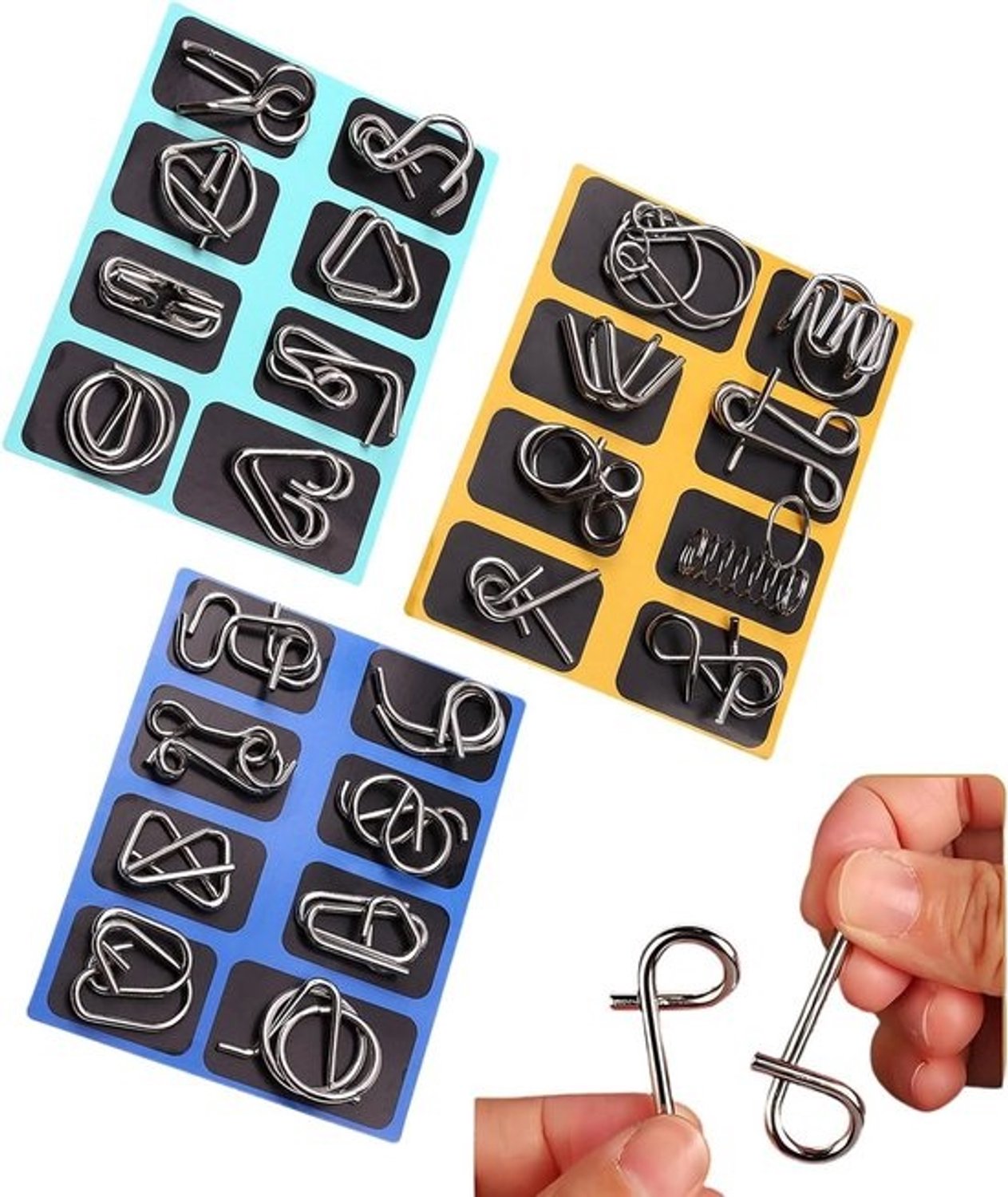Metalen puzzels - Hersenkrakers en denkspellen - Cognitieve vaardigheden trainen - Set van 24 delen - 21 x 17 x 3.3 cm