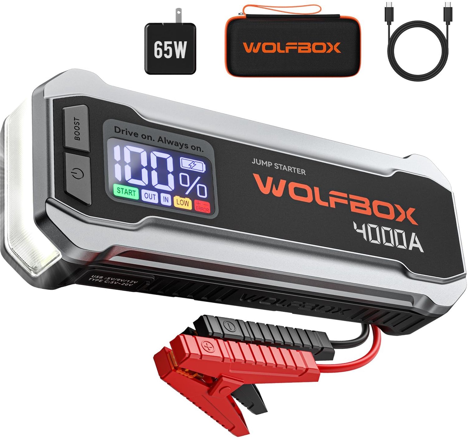 Jumpstarter Power Pack - 4000A Capaciteit - 24000mAh Batterij - 12V Voltage - Lithium-ion Accu - Voor Auto En Vrachtwagen