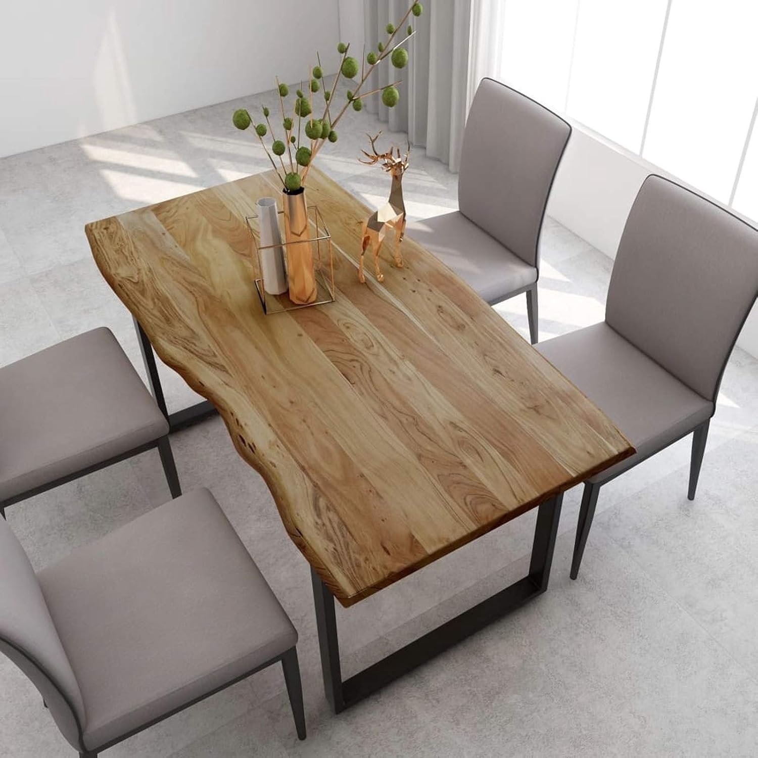 Eettafel, Industriële en Rustieke Stijl, 160 x 80 x 76 cm, Acaciahout, Massief, 6 Persoons, Gemakkelijk Te Monteren