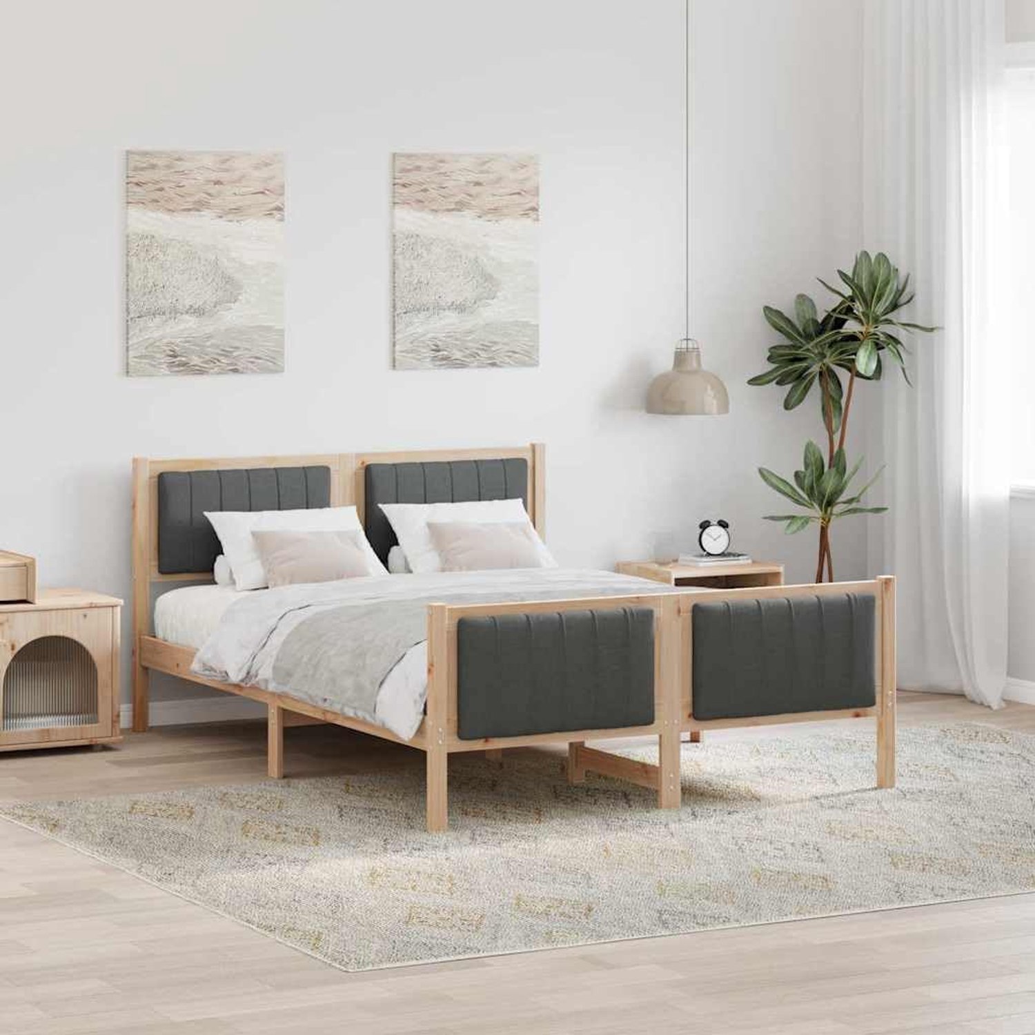 Grenenhout platformbed stijlvol modern 140x190 donkergrijs