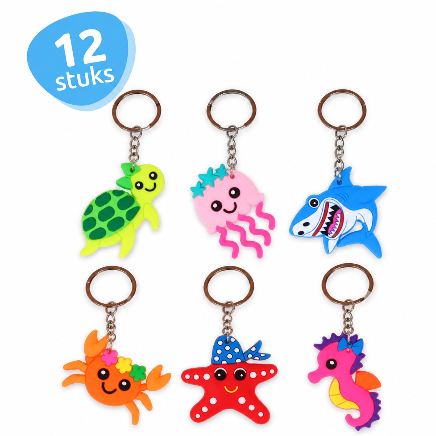 Isa's Friends® - Uitdeelcadeaus Sleutelhangers Zeedieren - 12 stuks - Traktatie - Uitdeelcadeautjes voor Kinderen