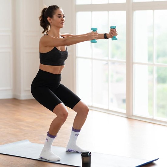 4 Paar Dames Pilates Sokken met Antislip Grip, Katoen, Maat 36-40 — afbeelding 3