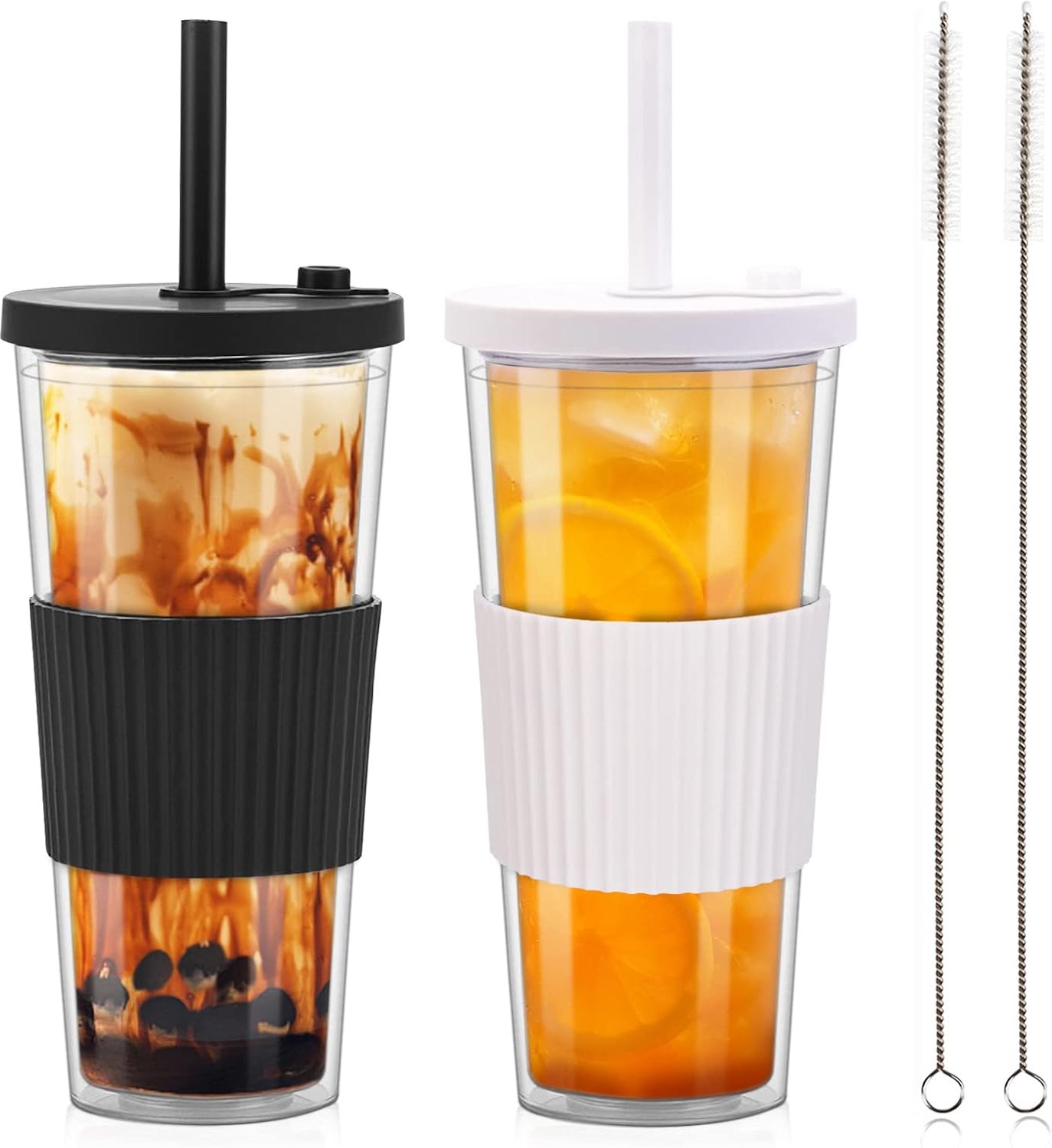 730ml Bubble Tea Cup met Rietje En Deksel, 2 Stuks Dubbelwandige Jar