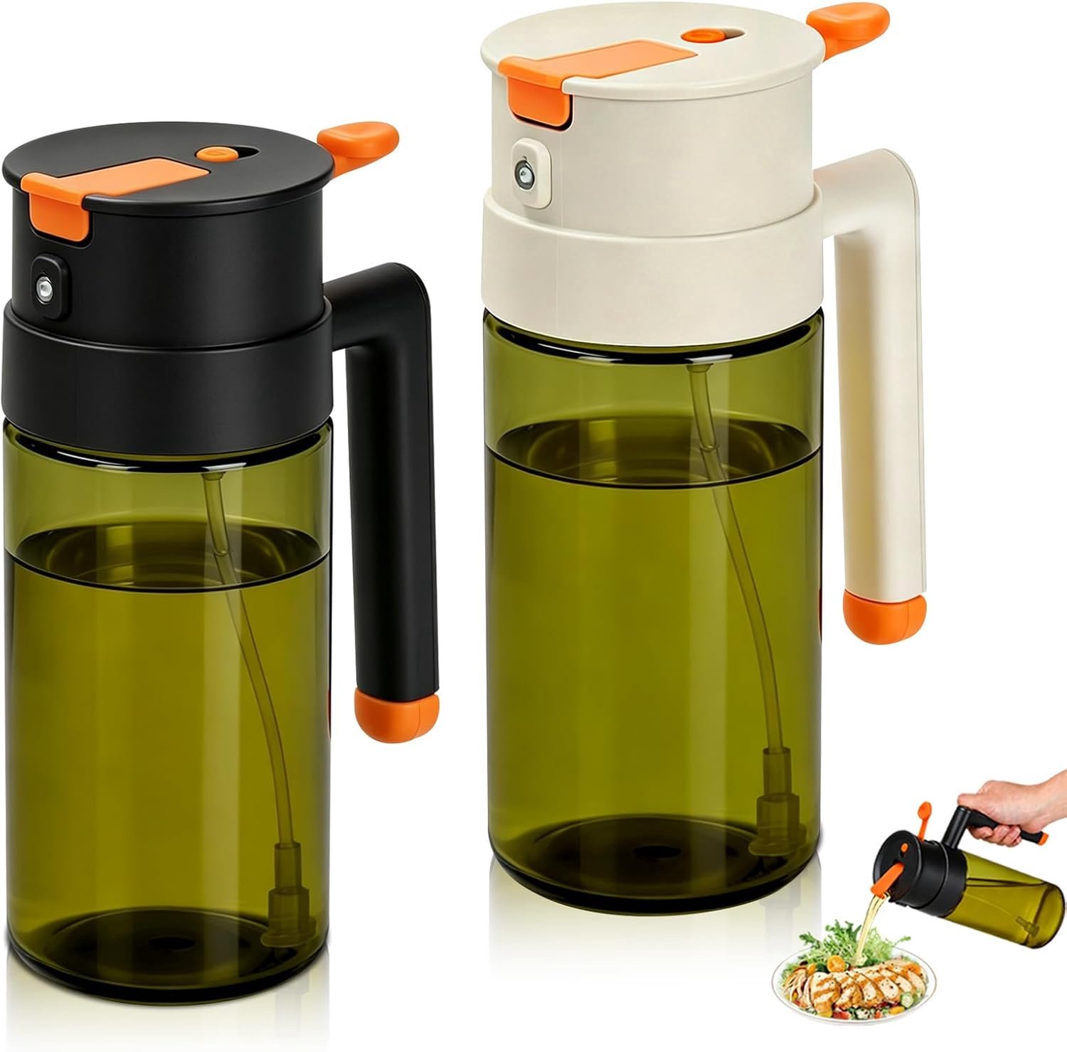 2 stuks 650 ml olieverstuiver voor eetolie, zwart en wit deksel