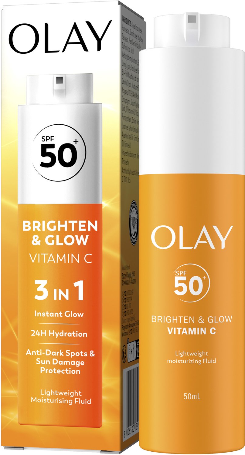 Olay Vitamin C Brighten & Glow 3in1 - Hydraterende Crème met SPF50+ - Hydraterende Crème en Primer met Niacinamide voor Hydratatie - Glans, UV-bescherming - 50ml