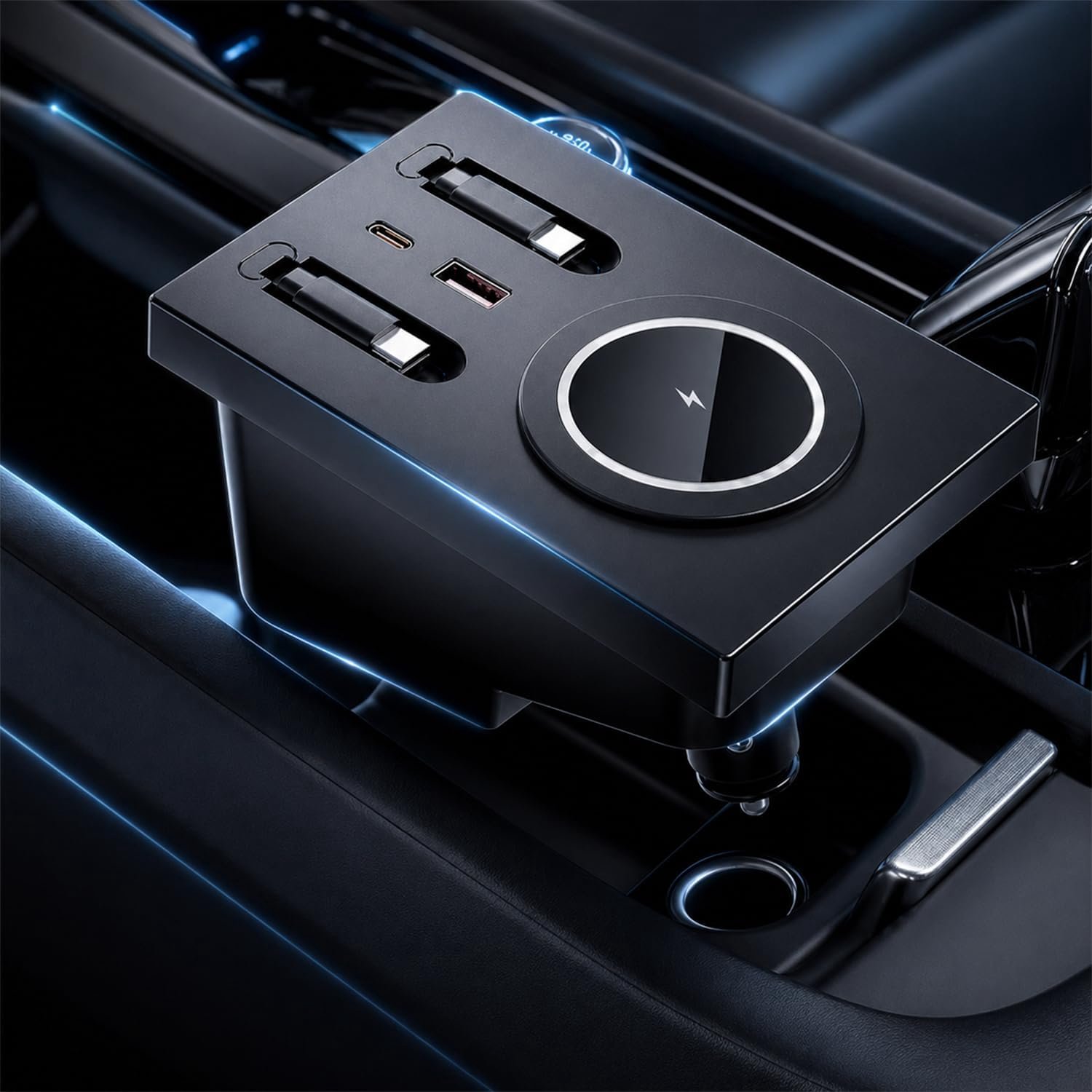 15W Draadloze Oplader & Laad Hub Op Maat Voor Volvo XC60 XC90 S90 V90 S60 V60, Dockingstation Voor Middenconsole Met 2 Intrekbare 45W Type-C Kabels, Meerpoorts Snellading Volvo Interieur Accessoires