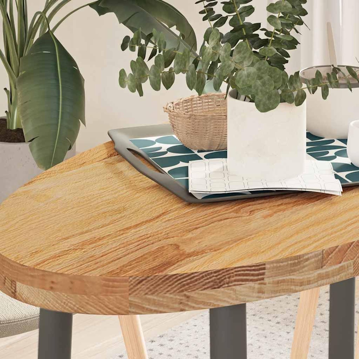 Eikenhouten tafelblad, ovaal, 100 x 50 x 4 cm, lichtbruin, eettafelblad van massief hout, veelzijdig als salontafel of bijzettafel te gebruiken, onderhoudsvriendelijk glad oppervlak