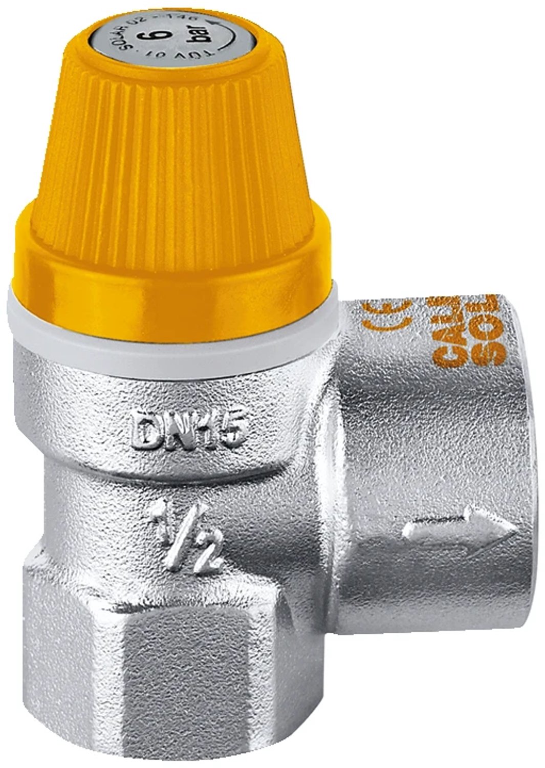 Caleffi veiligheidsventiel, solar, 1/2" binnendraad x 3/4" binnendraad, 6 bar, verchroomd TÜV-gekeurd, 253046
