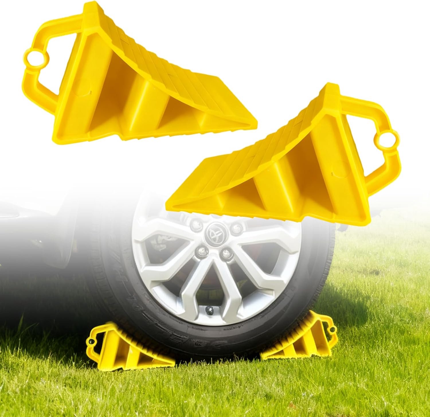 Onderlegwiggen set van 2 - 20 x 12 x 11 cm - duurzaam plastic - voor auto en caravan - Vemera