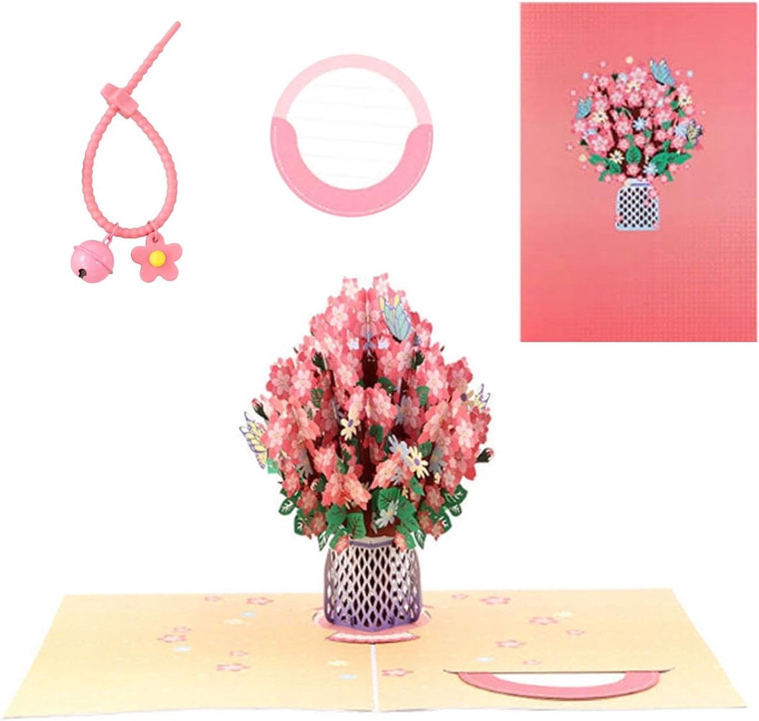 1 Bloemenwenskaart, 1 Bloemenhangende Gesp, 3D Creatieve Wenskaart, Verjaardagswenskaart, Zegenkaart, Voor Vrouwen, Echtgenotes, Moeders, Vrienden.