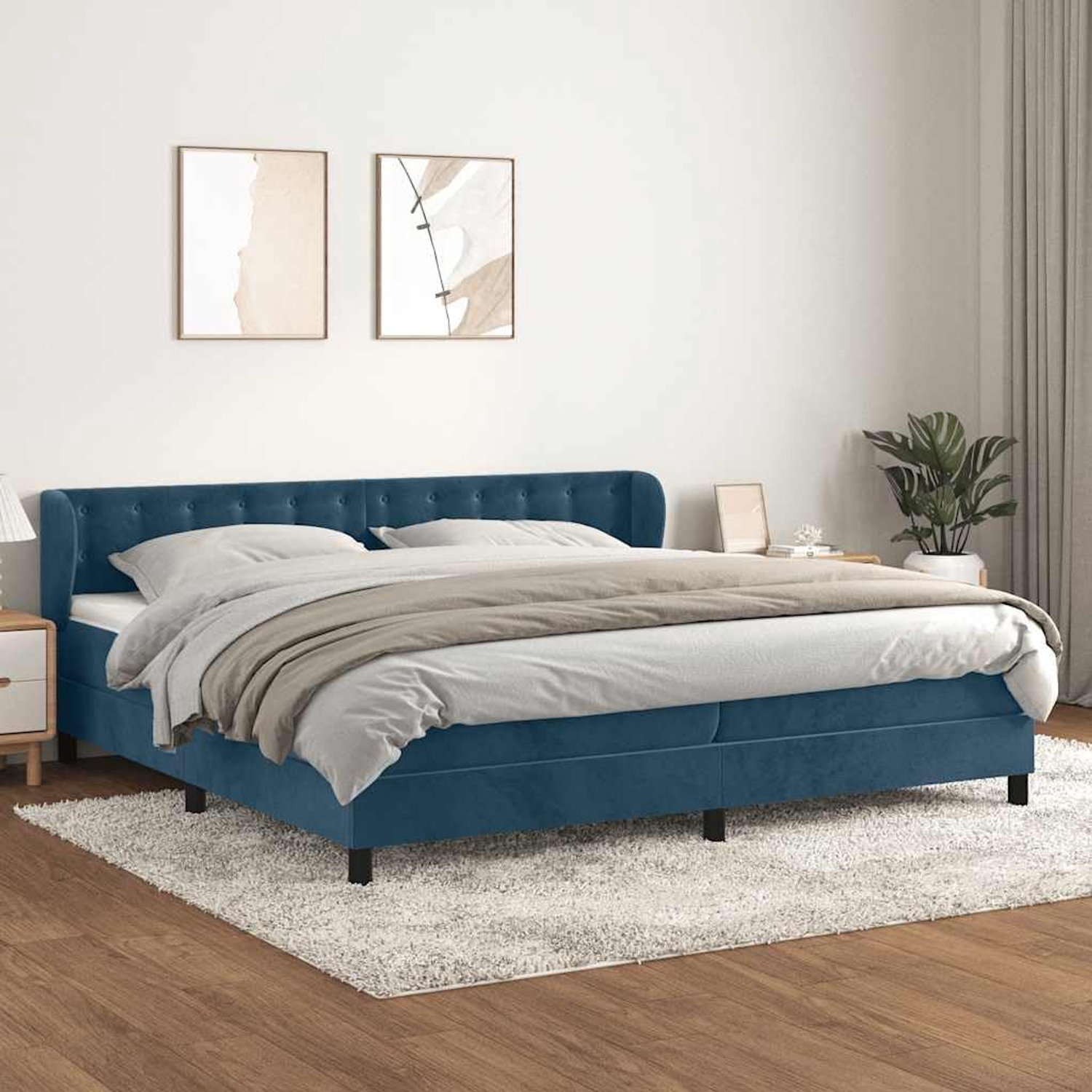 Boxspring met matras fluweel donkerblauw 200x200 cm luxe bed met verstelbaar hoofdbord en pocketvering matras voor rustgevende nachtrust, ideaal voor rug- en buikslapers, huidvriendelijk topmatras