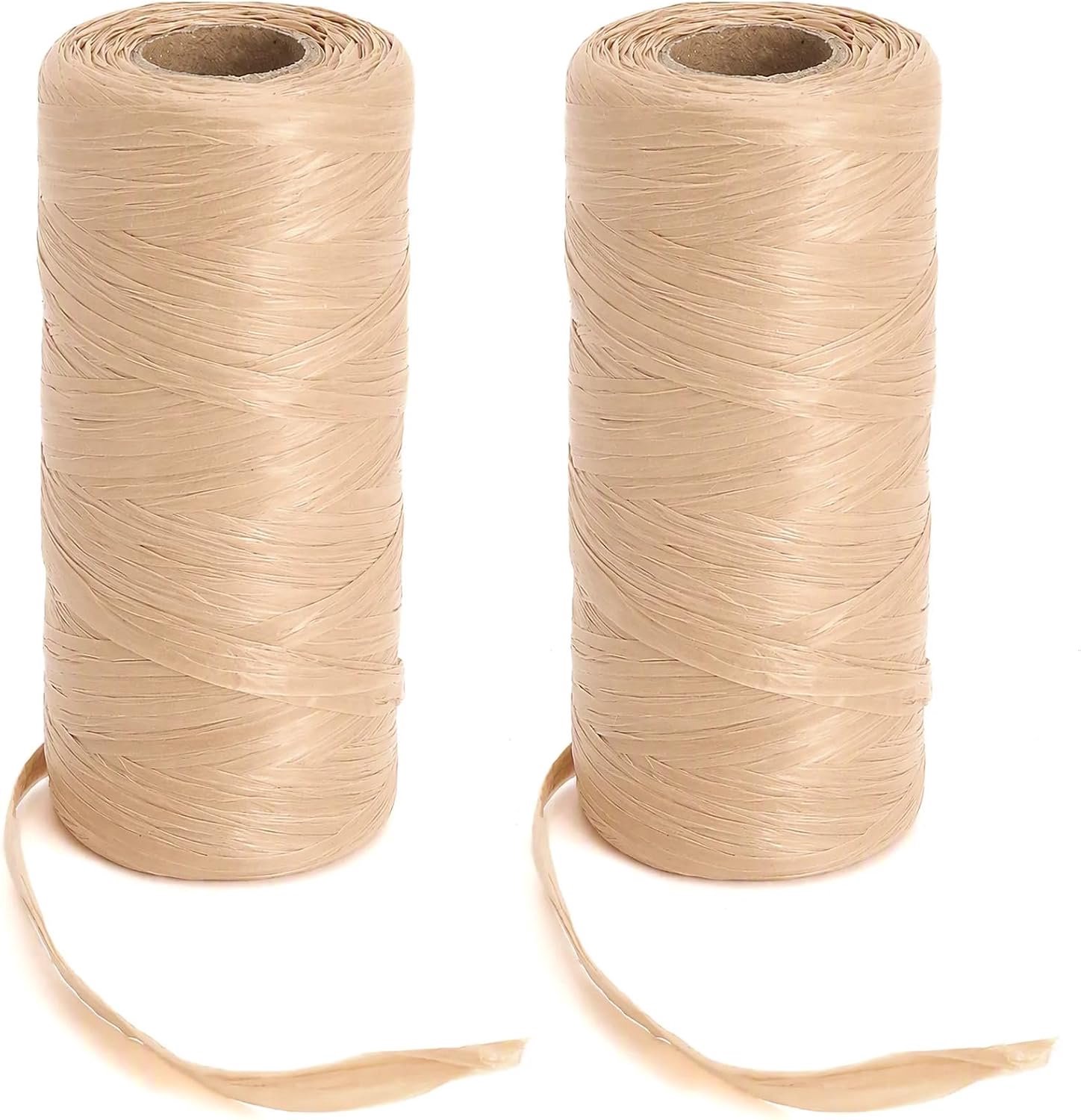 2 rollen raffia garen om te haken, raffia raffia & raffia band - 5 mm x 200 m kaki garen, waterafstotend - garen voor tassen, haken, hoeden, schoenen, decoratie, cadeaulint natuur