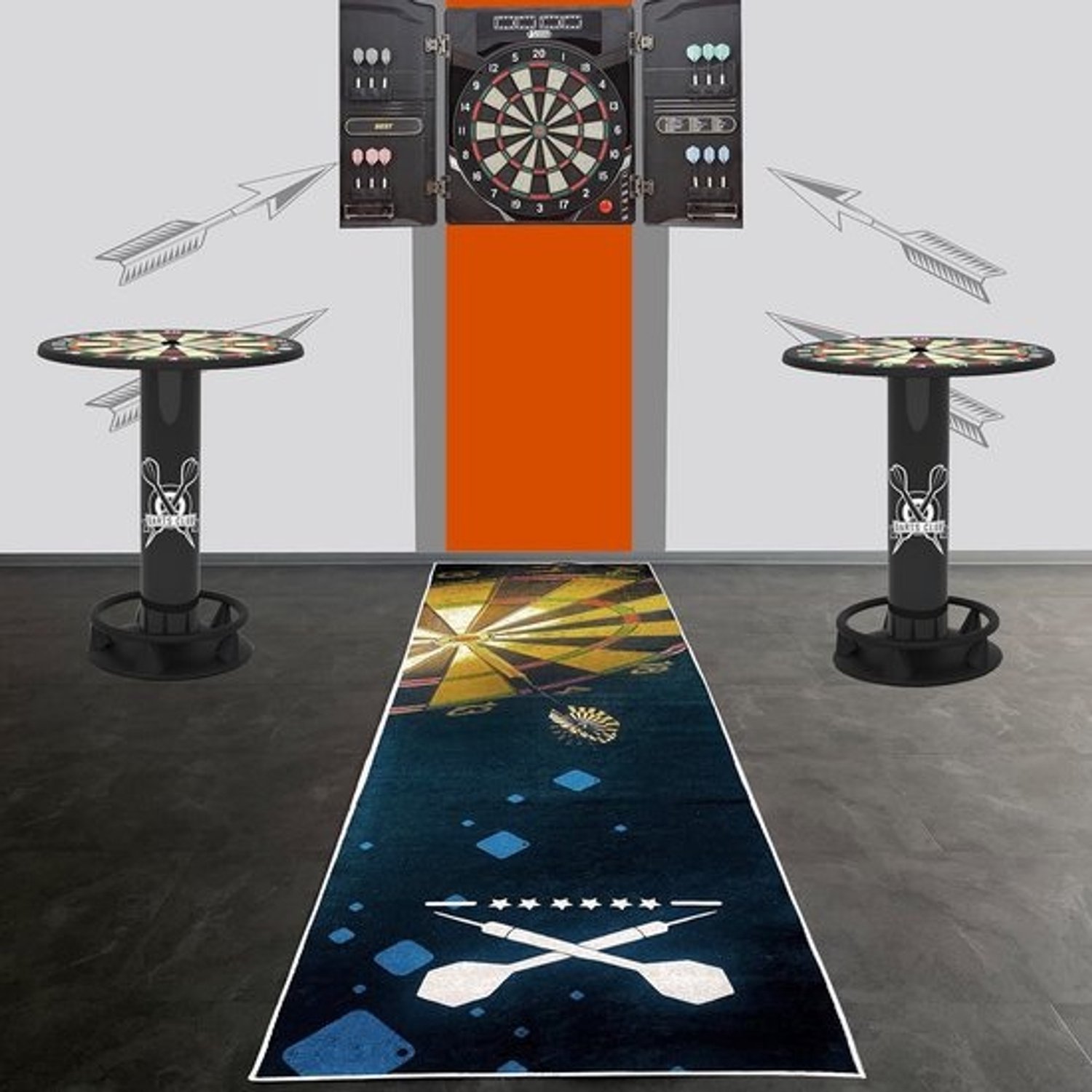 Dartmat - voor ultiem dartspel - met gedrukt bord en gemarkeerde werplijn, 100 x 285 cm