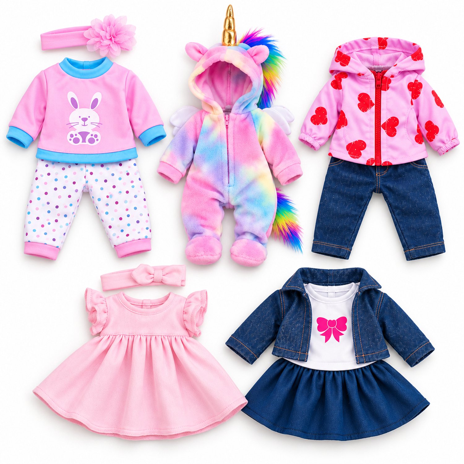 Isa's Friends® - Poppenkleding - Multipack met 5 outfits - Poppenkleertjes 43 cm - Kleertjes geschikt voor Baby Born - Geschenkverpakking - Kleertjes voor Baby Pop