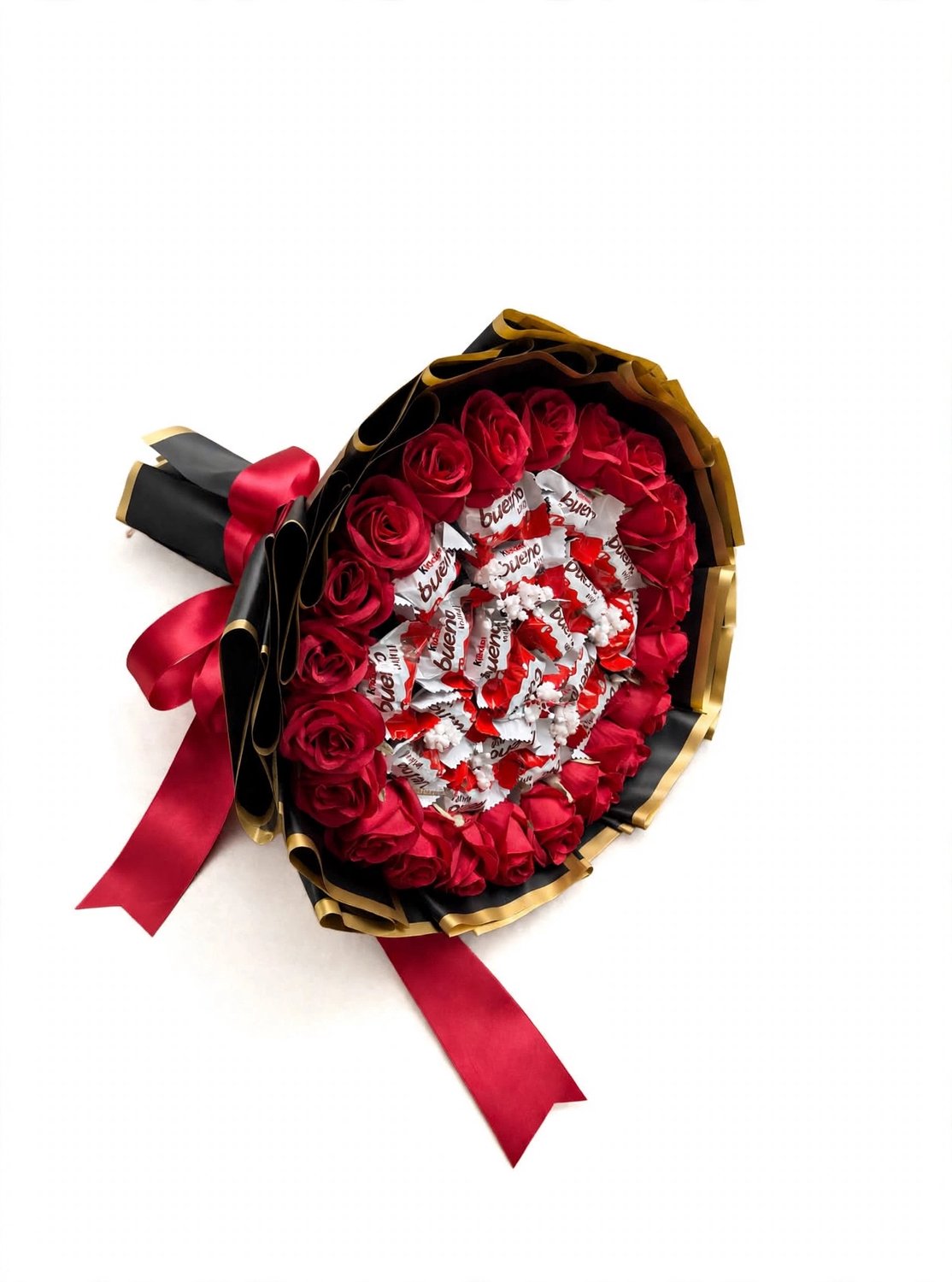 Luxe Chocolade Rozenboeket – Rode Rozen in Zwart-Gouden Verpakking – Romantisch Cadeau