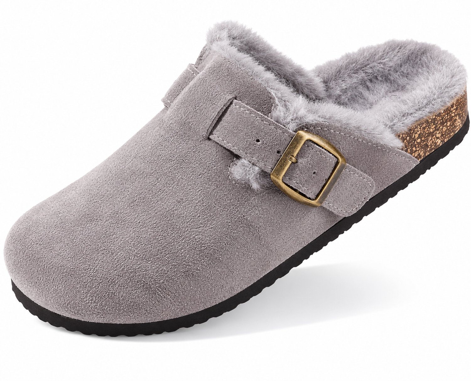 Dames Clogs – Warme Gevoerde Clogs met Gesp – Pantoffels – Stevige Zool – Grijs - maat 40 - Voetlengte 28 cm