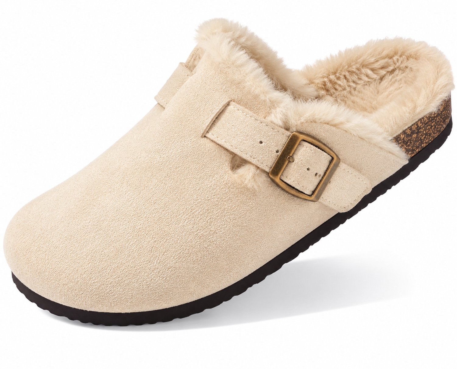 Dames Clogs – Warme Gevoerde Clogs met Gesp – Pantoffels – Stevige Zool – Beige - maat 39 - Voetlengte 27 cm -