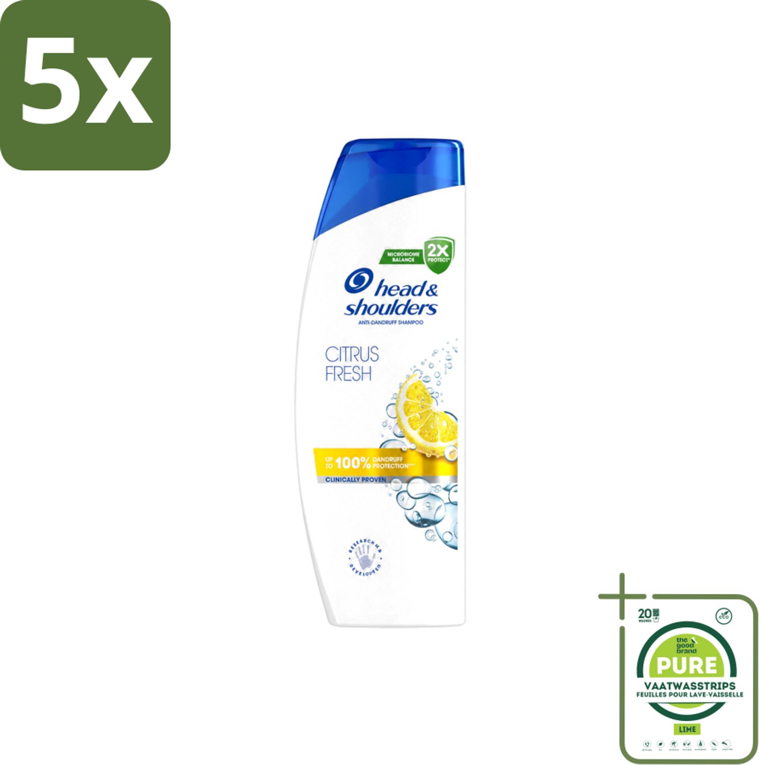 5 x Head & Shoulders - Shampoo - Citrus Fresh - 250ml - Grootverpakking - Vaatwasstrips - Citrus Fresh Shampoo - Anti-roos Shampoo - Fris Haar - Licht Haar - Roosvrij Haar