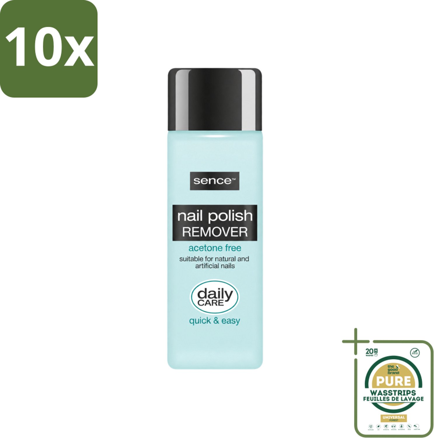 10 x Sence - Acetonvrij - Nagellakremover - Pompflacon - 175 ml - Wasstrips - Nagellakremover - Acetonvrije Nagellakremover - Pompflacon Nagellakremover - Milde Nagellakremover - Nagellak Verwijderen