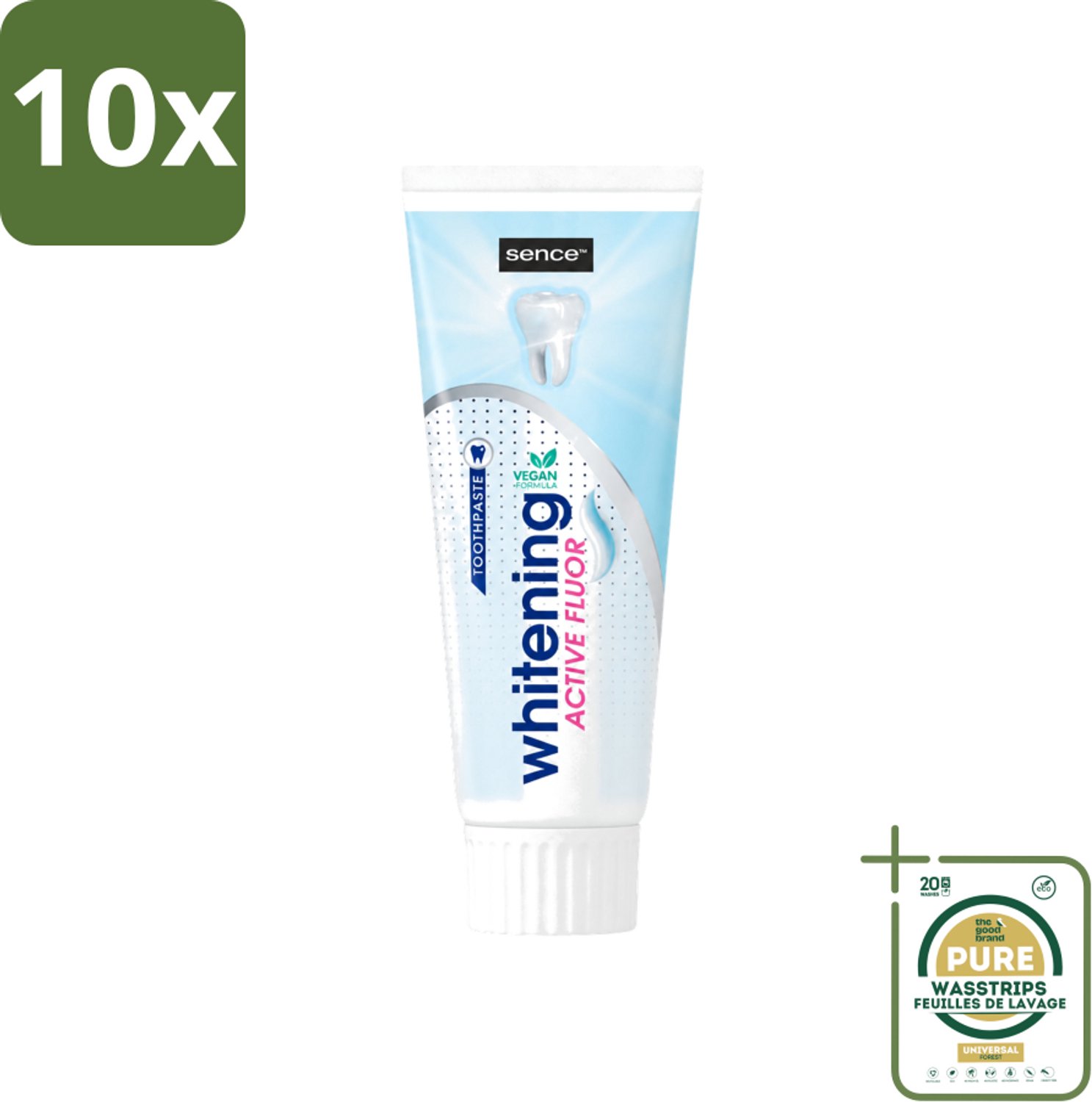 10 x Sence - Whitening - Tandpasta - Met Fluor - 75 ml - Wasstrips - Tandpasta - Witte Tanden - Fluor - Tanden Reinigen - Tanden Verzorgen