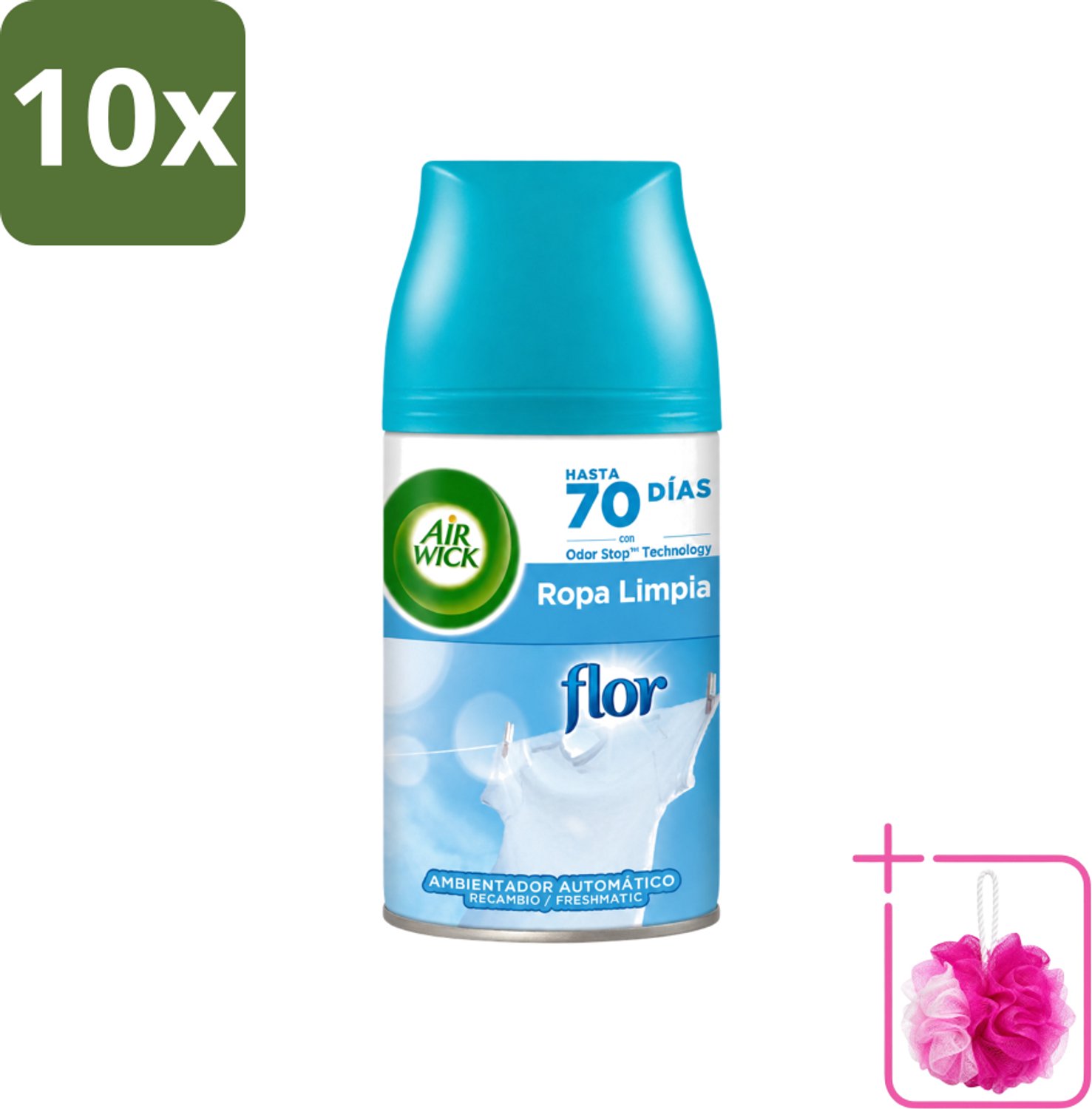 10 x Air Wick - Luchtverfrisser Navulling - Bloem & Fris - Automatische Spray - 250 ml - Bulkverpakking - Luchtverfrisser bloem en fris - Douchemop - Geur in huis