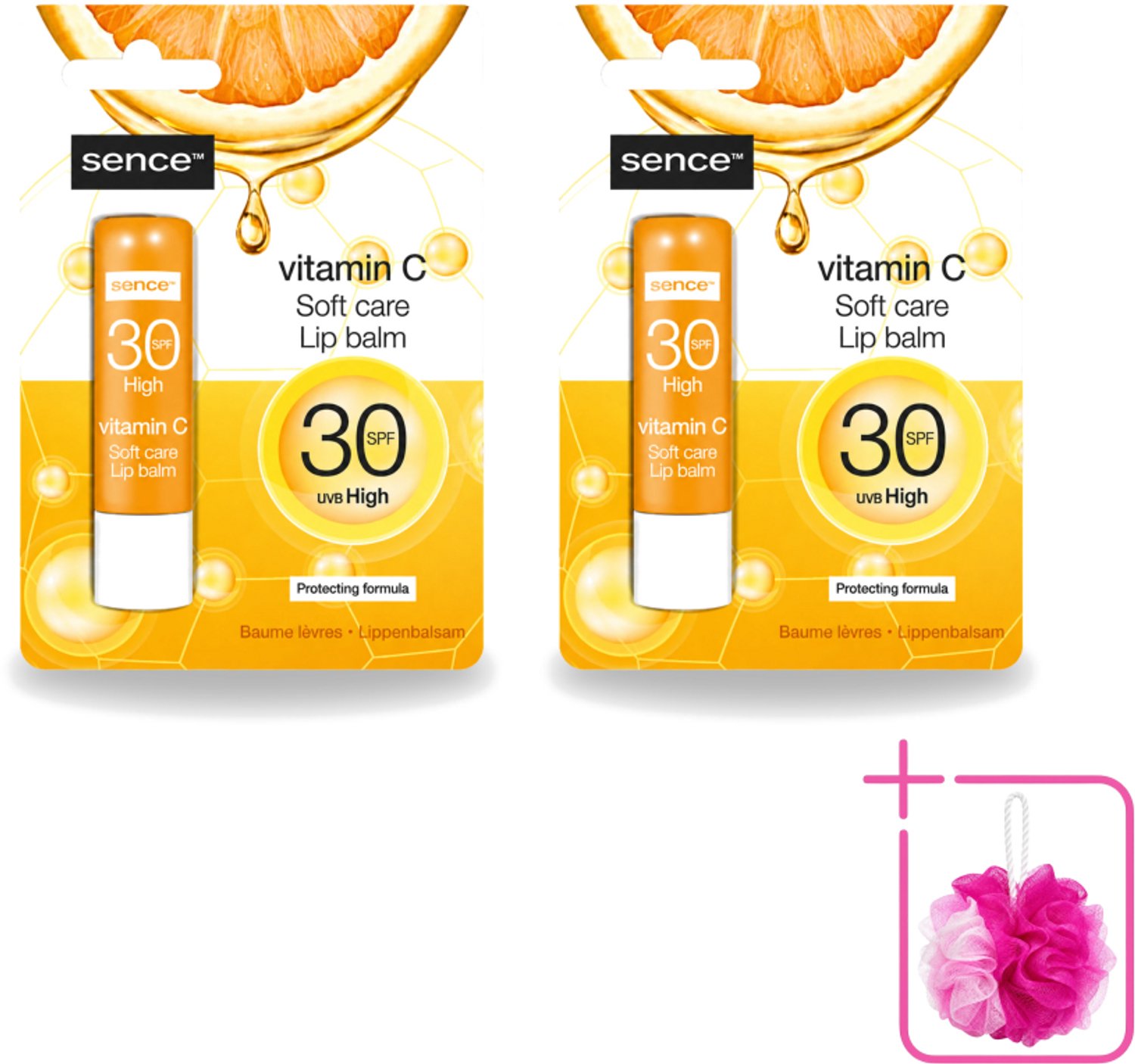 2 x Sence - Soft Care Vitamin C - Lippenbalsem - Hydraterend - 4,3 g - Bulkverpakking - Lippenbalsem - Douchemop - Vitamine c