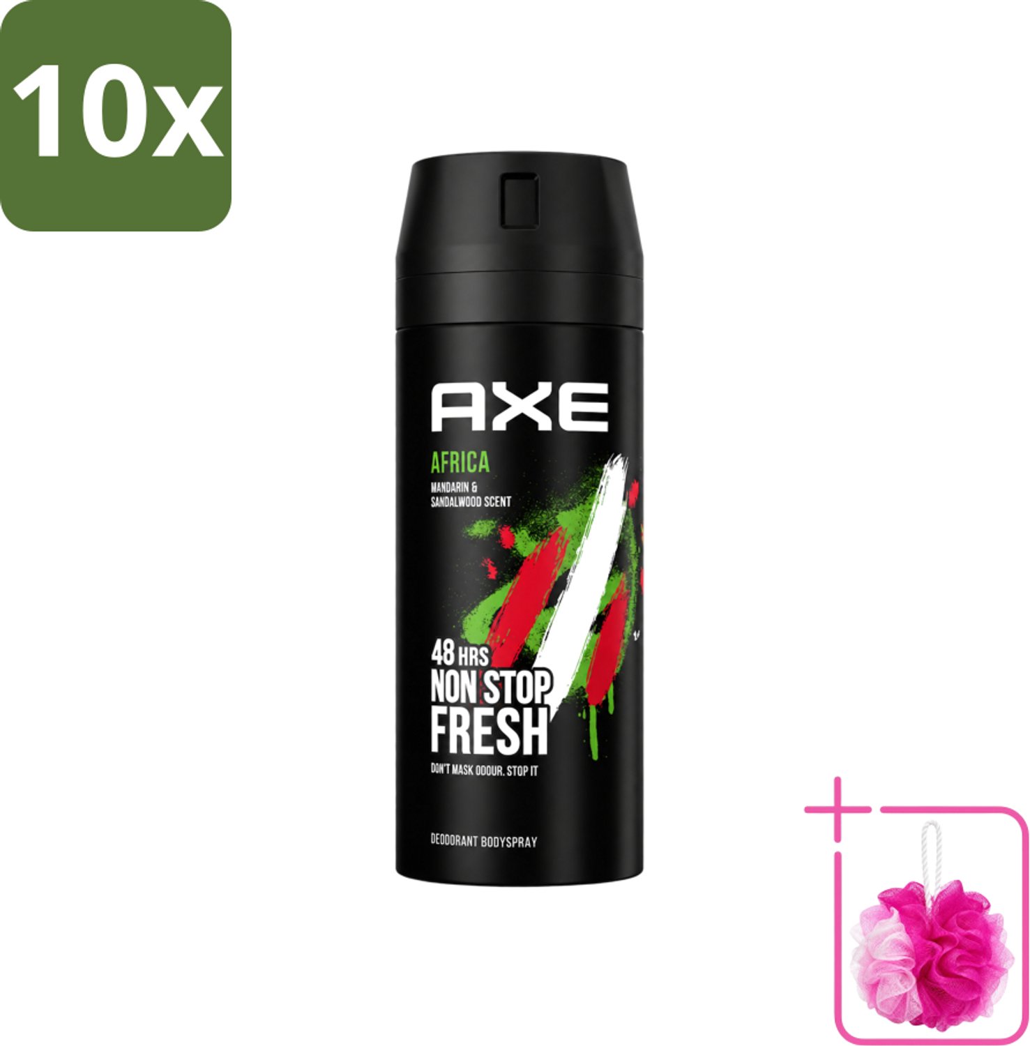 10 x Axe - Deodorant Bodyspray - 48hrs Non Stop Fresh - Africa - Mandarin & Sandalwood - 150 ml - Bulkverpakking - Deodorant sprayer - Douchemop - Geurbeheersing