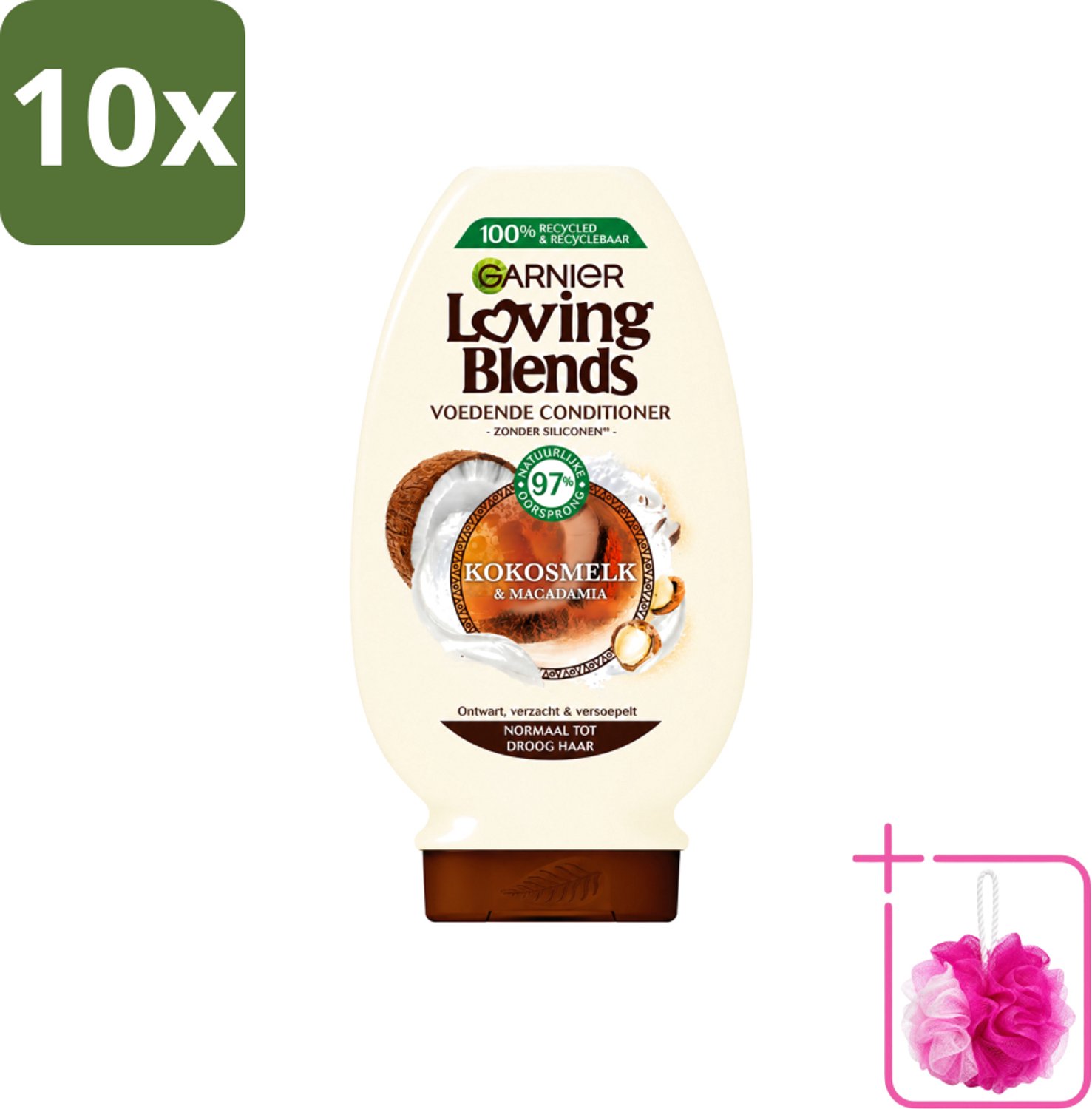 10 x Garnier - Loving Blends - Conditioner - Kokosmelk & Macadamia - Normaal tot Droog Haar - 250 ml - Bulkverpakking - Conditioner voor droog haar - Douchemop - Kokosmelk conditioner