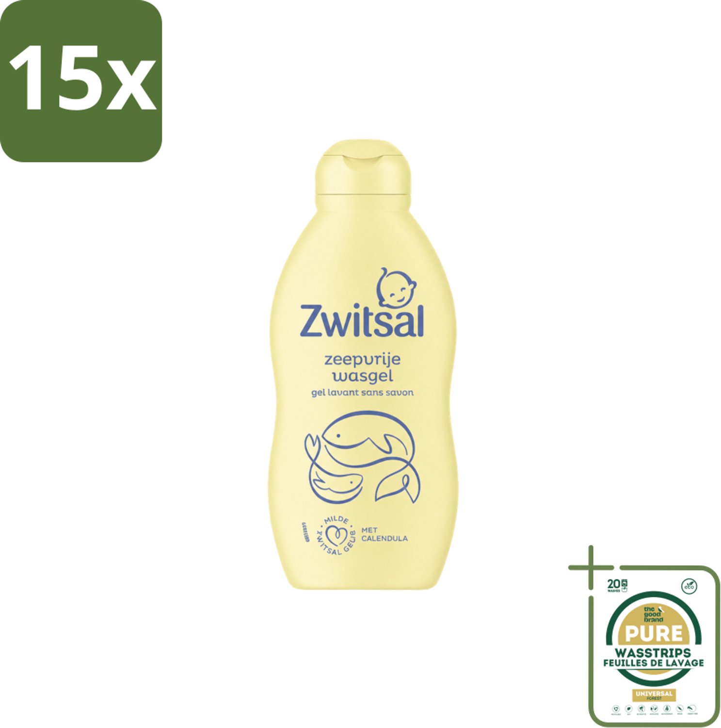 15 x Zwitsal – Wasgel – Zeepvrij – 200 ml - Wasstrips - Baby Wasgel - Zeepvrij Wasgel - Babyhuid Verzorging - Milde Wasgel - Calendula Wasgel