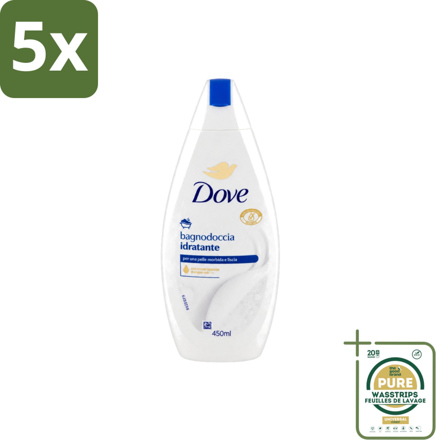 5 x Dove – Douchegel – Hydraterend – 450 ml - Wasstrips - Douchegel - Hydraterende Douchegel - Huidverzorging - Milde Douchegel - Zachte Huid