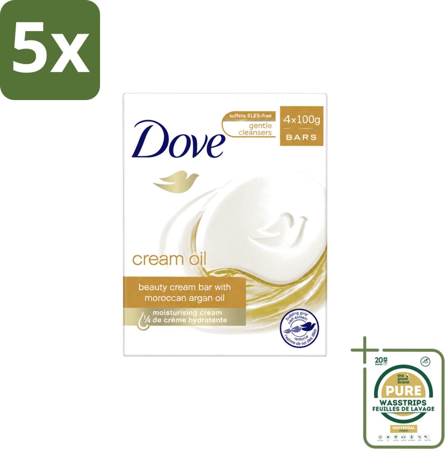 5 x Dove – Zeep – Cream Oil Soap Bar – 4 x 100 g - Wasstrips - Zeep - Huid Verzorging - Arganolie - Droge Huid - Hydratatie