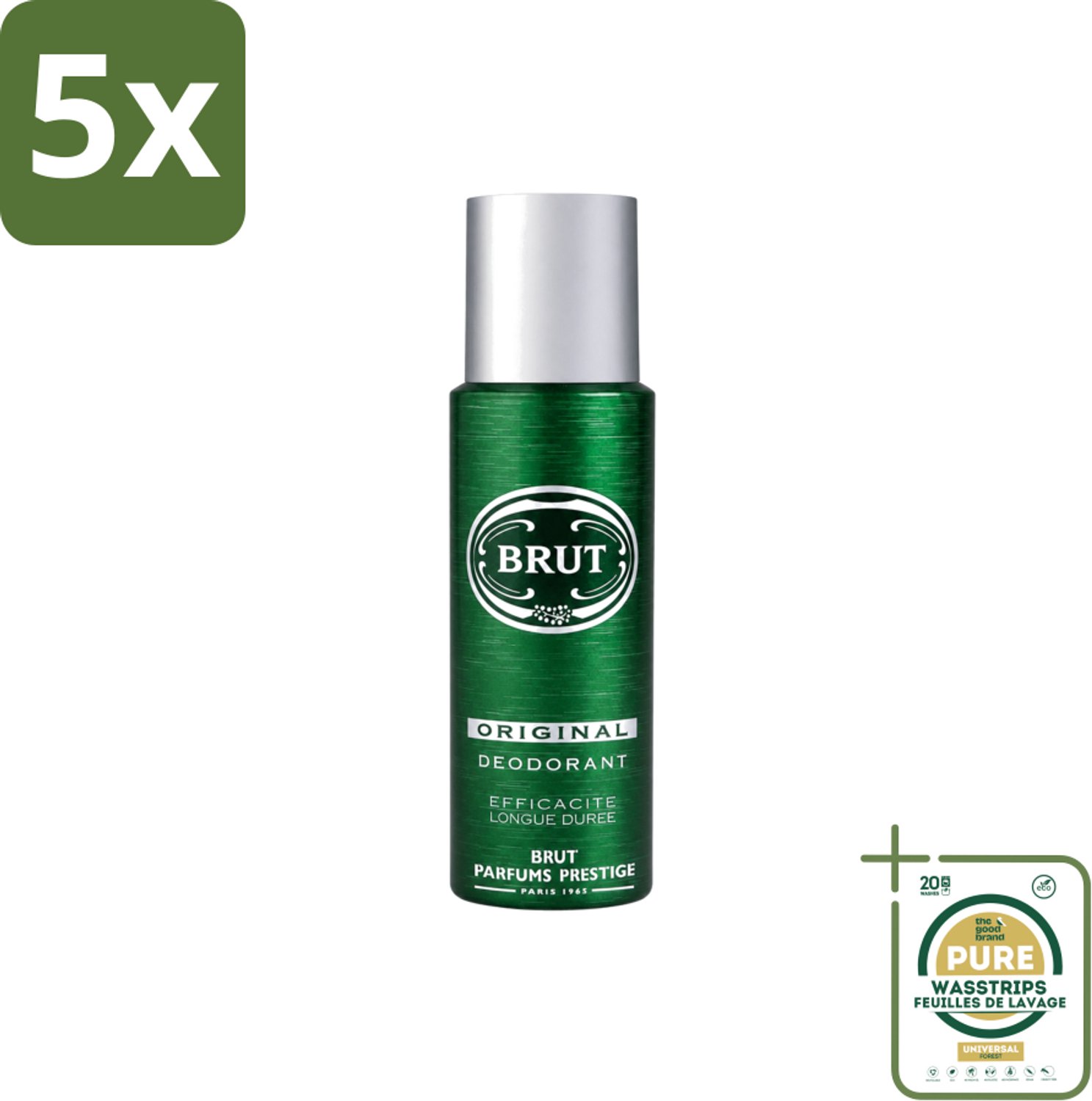5 x Brut - Deodorant - Spray - Original - Langdurige frisheid - 200ml - Wasstrips - Deodorant Spray - Mannelijke Geur - Langdurige Frisheid - Zweetbevochtiging - Klassieke Geur
